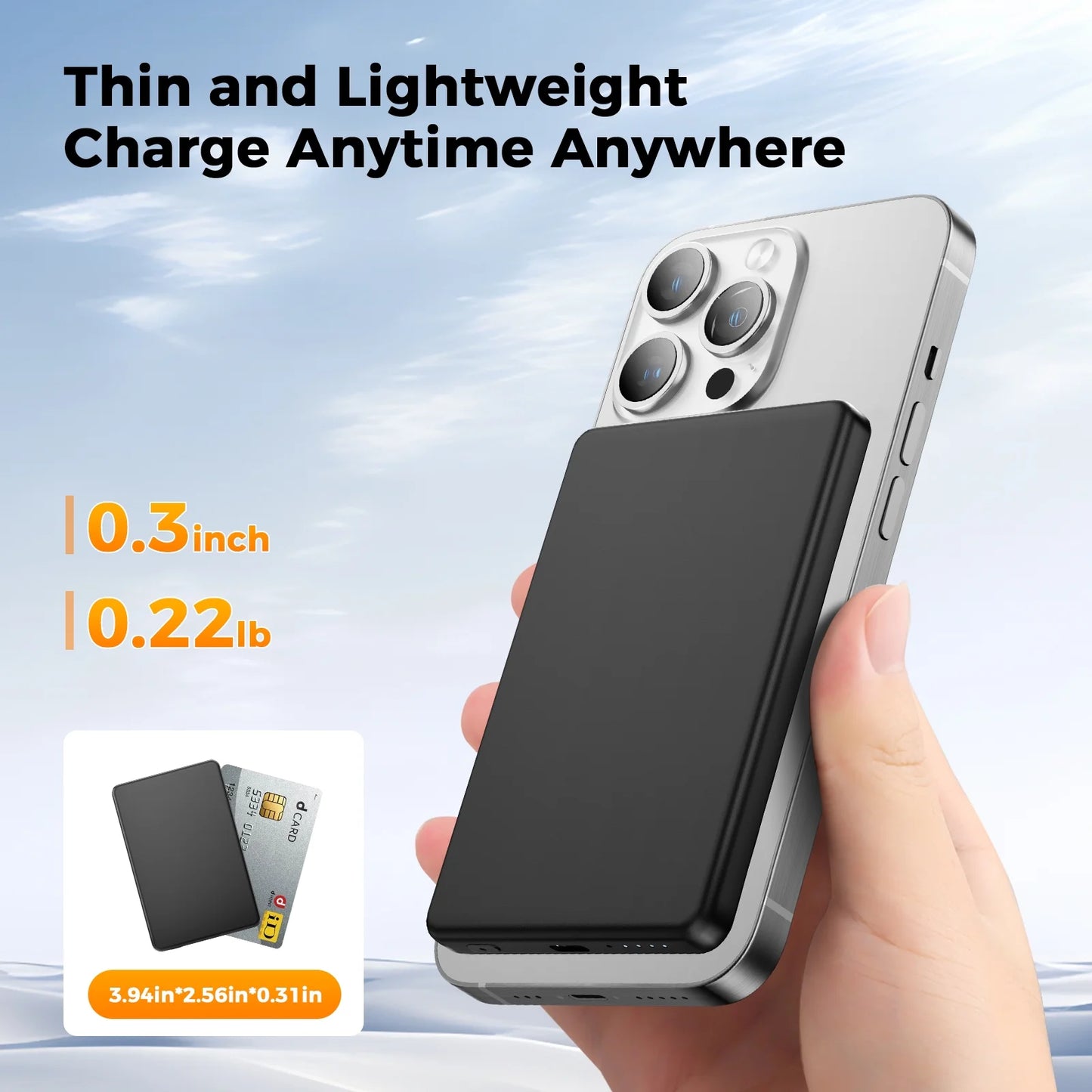 5000mAh Magnetic Portable Charger, Ultra-Thin 3 in 1 Magnetic Wireless Charger for iPhone 12-16/Pro/Pro Max, iWatch 10/SE/9-2, AirPods 2/3-Black