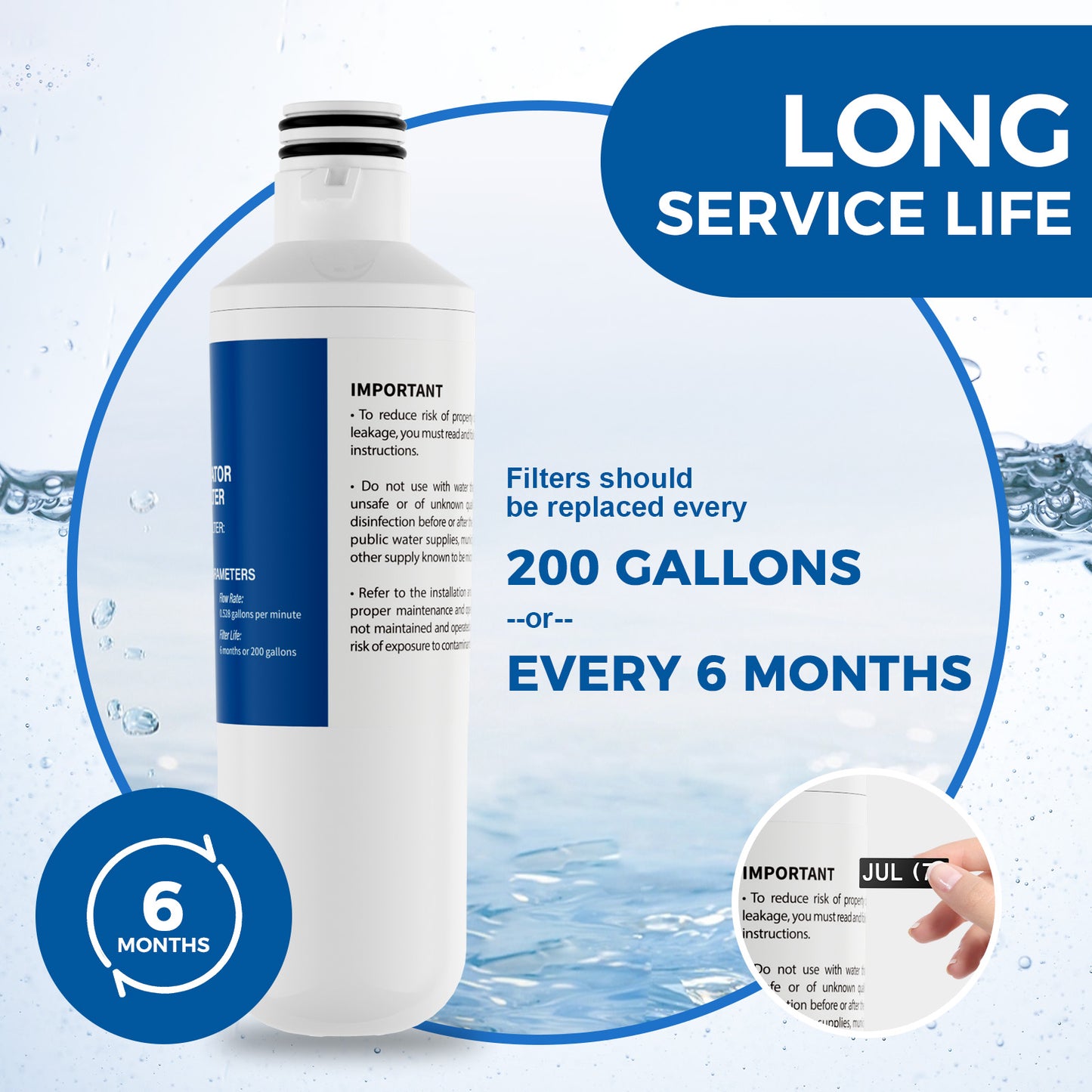 Aiqeek LT1000PC Refrigerator Water Filter 3-Pack NSF 42 Certified,Compatible with LG LT1000PC/PCS, MDJ64844601, ADQ747935/04