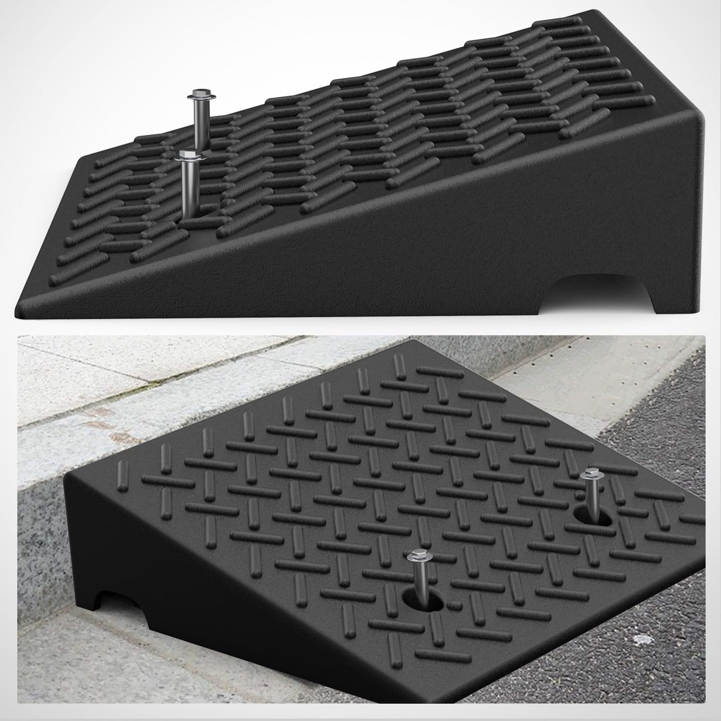 Rubber Curb Ramp 2 Pack, 4.3" Rise Height Ramps, Driveway Ramps with Stable Grid Structure for Cars, Wheelchairs, Bikes, Motorcycles,7000lbs Load Capacity