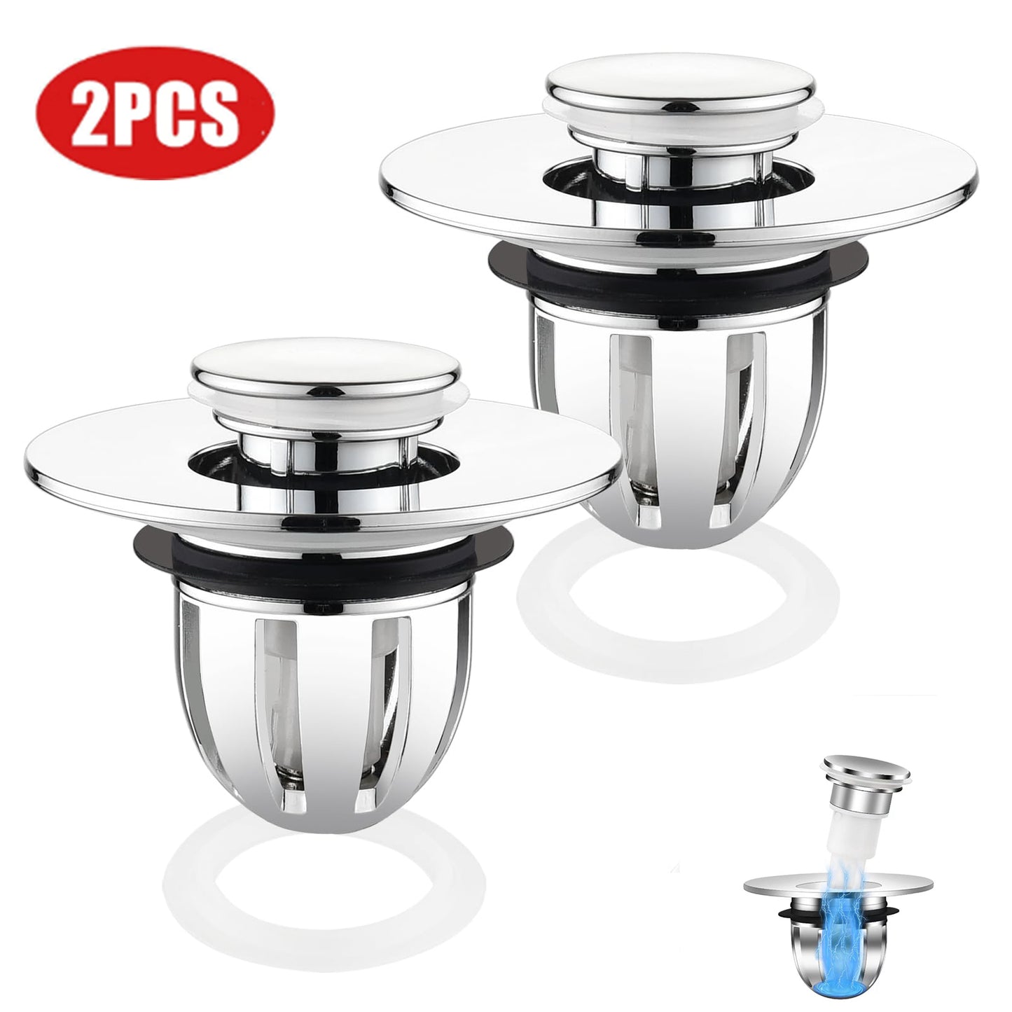 Weswose Universal 2-in-1 Magnetic Bathroom Sink Stopper and Drain Hair Catcher - Easy Install, Fits 1.22"-1.54" Drains, 2 Pcs Set