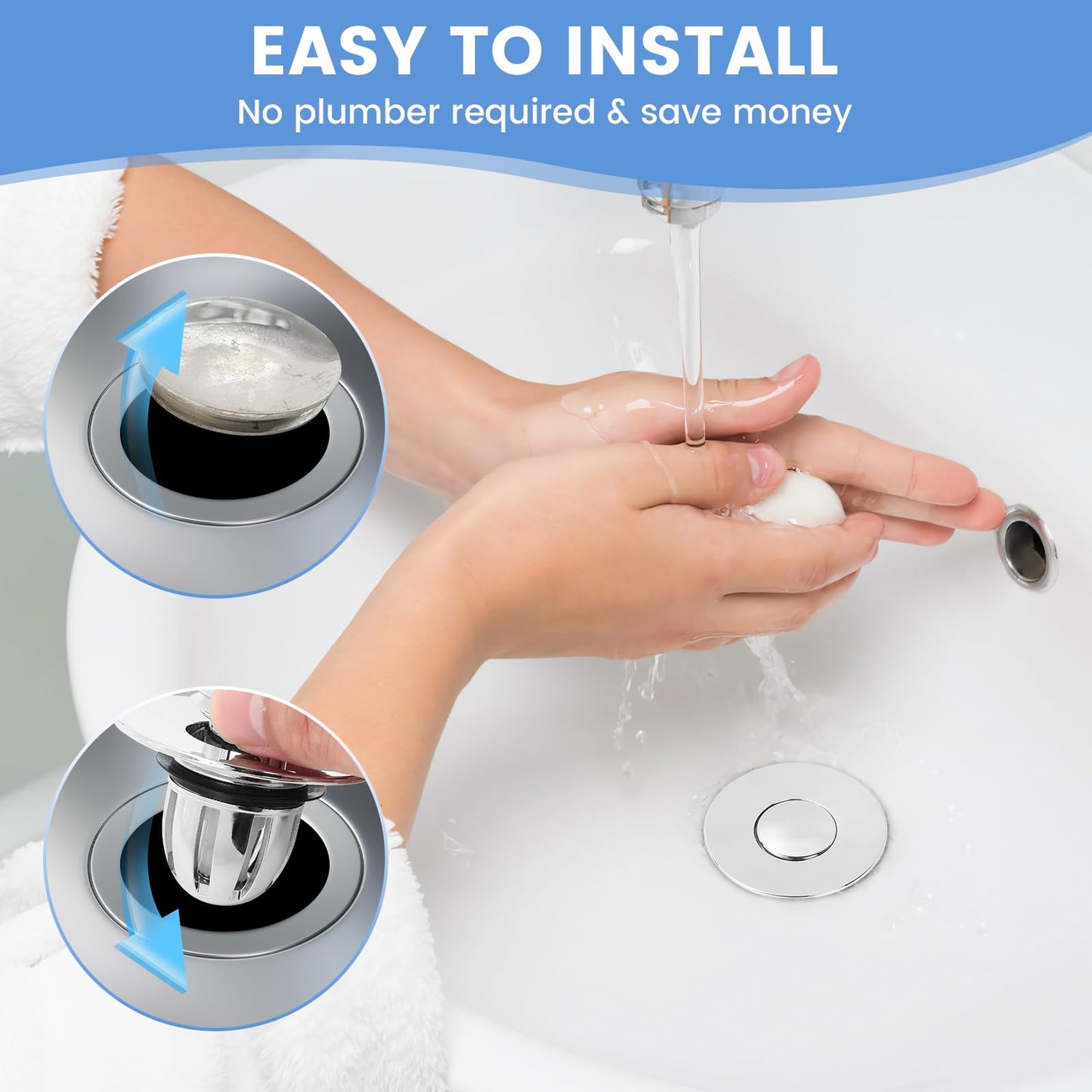 Weswose Universal 2-in-1 Magnetic Bathroom Sink Stopper and Drain Hair Catcher - Easy Install, Fits 1.22"-1.54" Drains, 2 Pcs Set