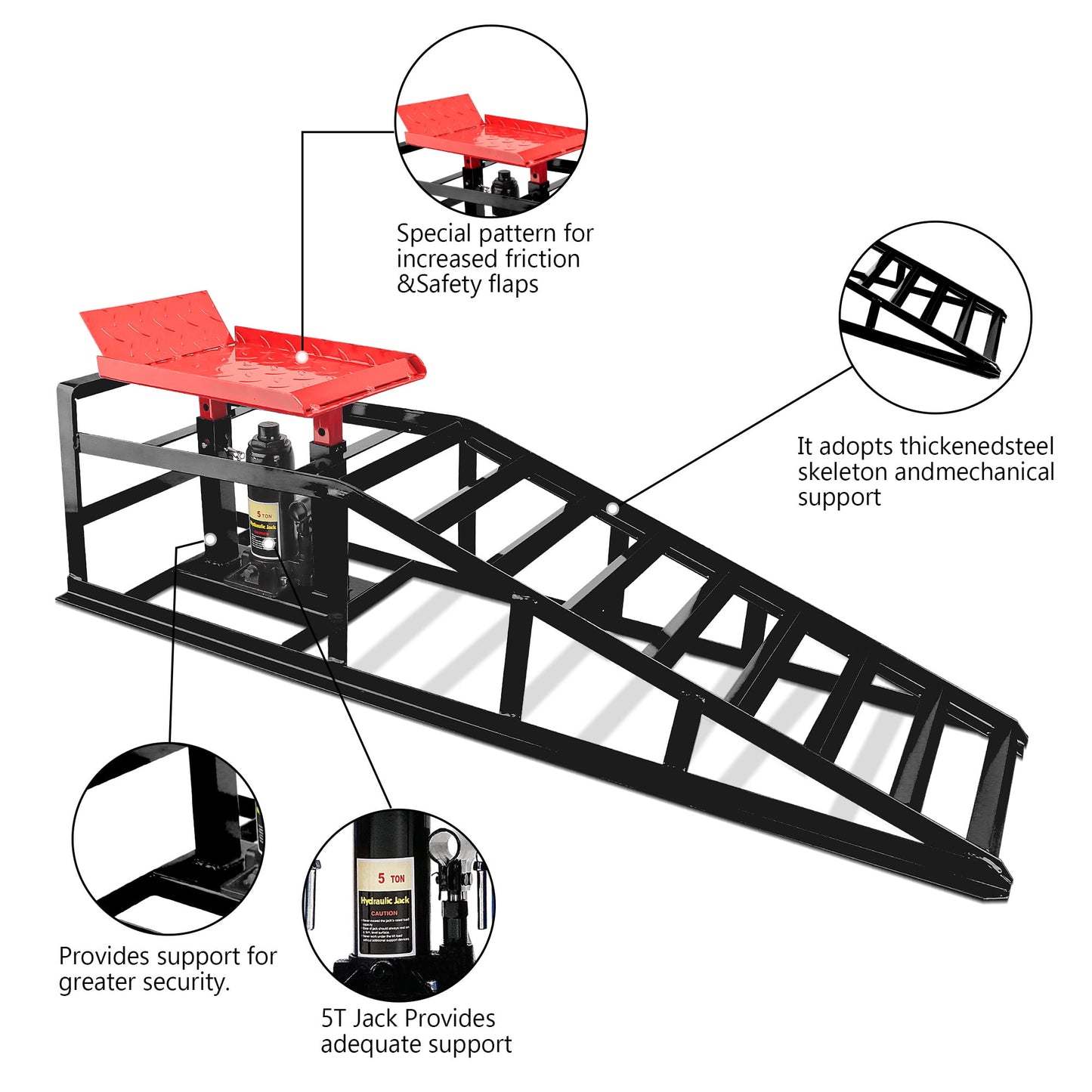 Lafati 2PCS 5T 11000lbs Hydraulic Car Ramps, Heavy Duty Hydraulic Vehicle Ramps Lift Ramp, Portable Car Ramps for Oil Changes, Car Lifts for Home Garage, Vehicle Auto Garage Repair