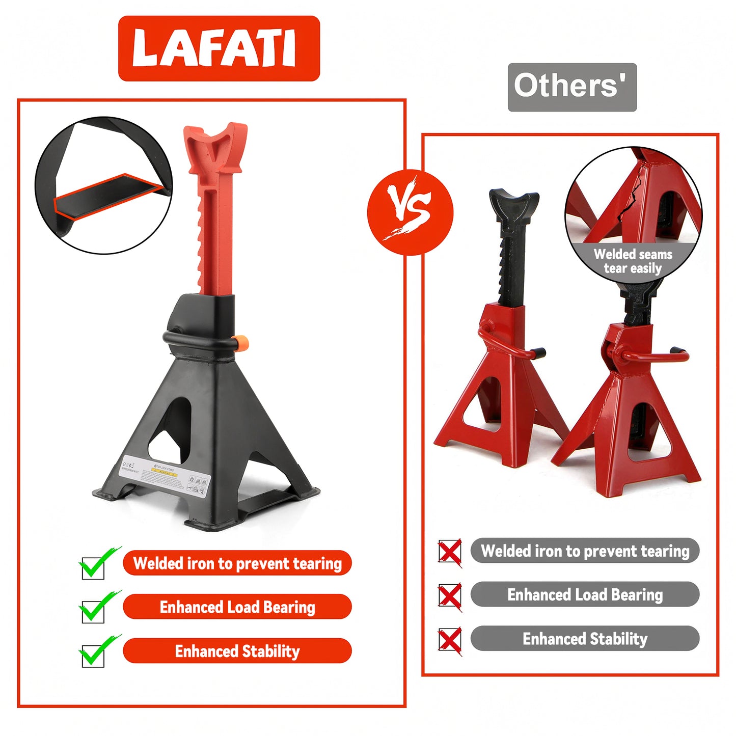 Lafati Jack Stands 6 Ton(123,00 LBs) Lifting Car Stand, Fit Use for Cars Automotive Sedans, 2 Pack