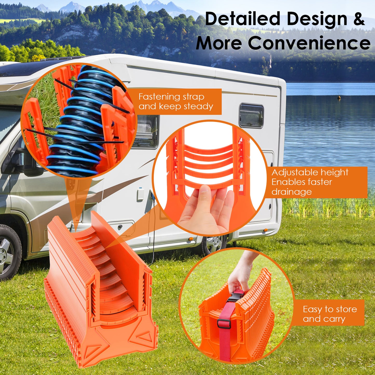 RV Sewer Hose Support - Orange, Heavy Duty Plastic - 10-Foot