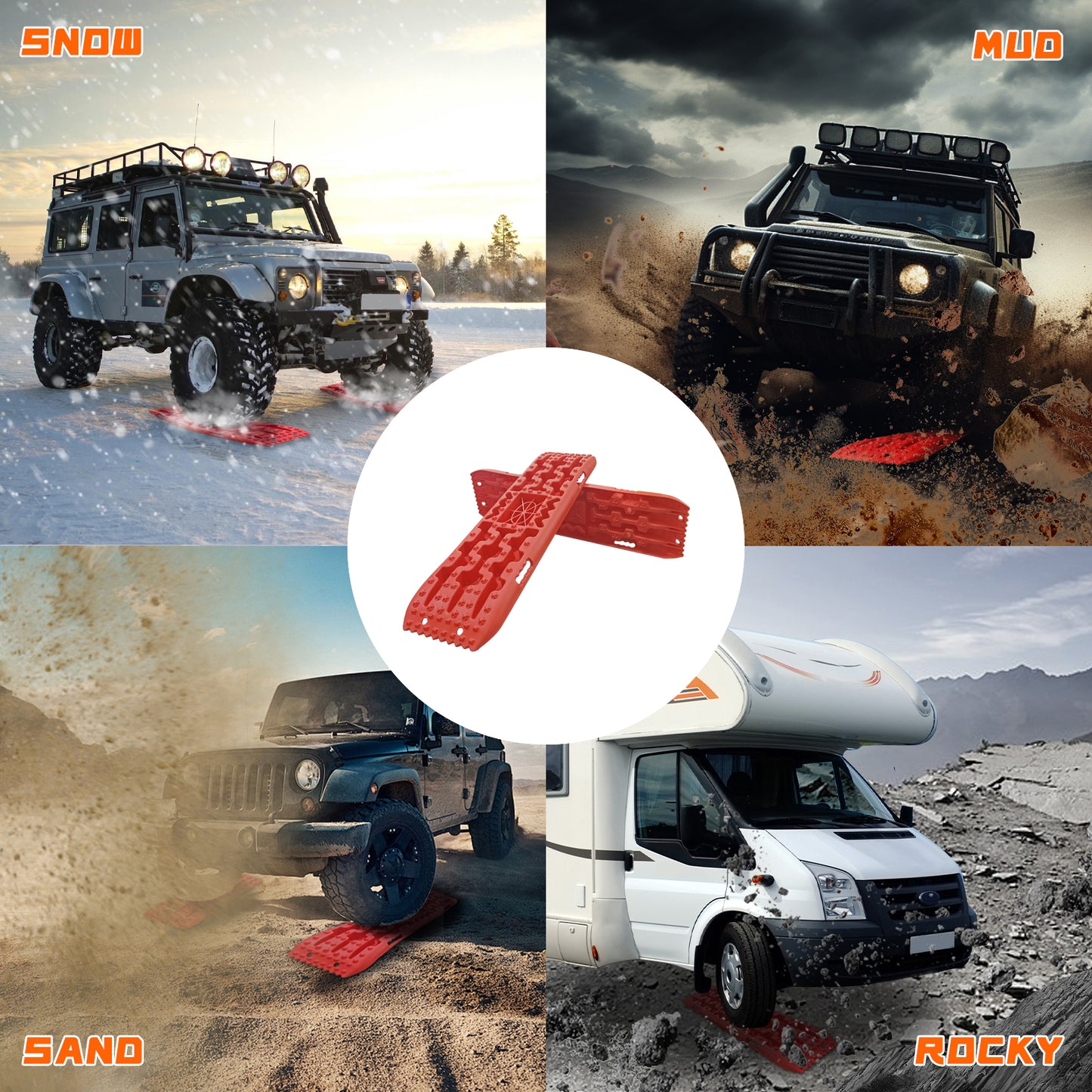 Recovery Traction Boards, Offroad Tracks Board, Traction Tire Ladder, 4WD Traction Mats for Sand, Mud & Snow (Red)