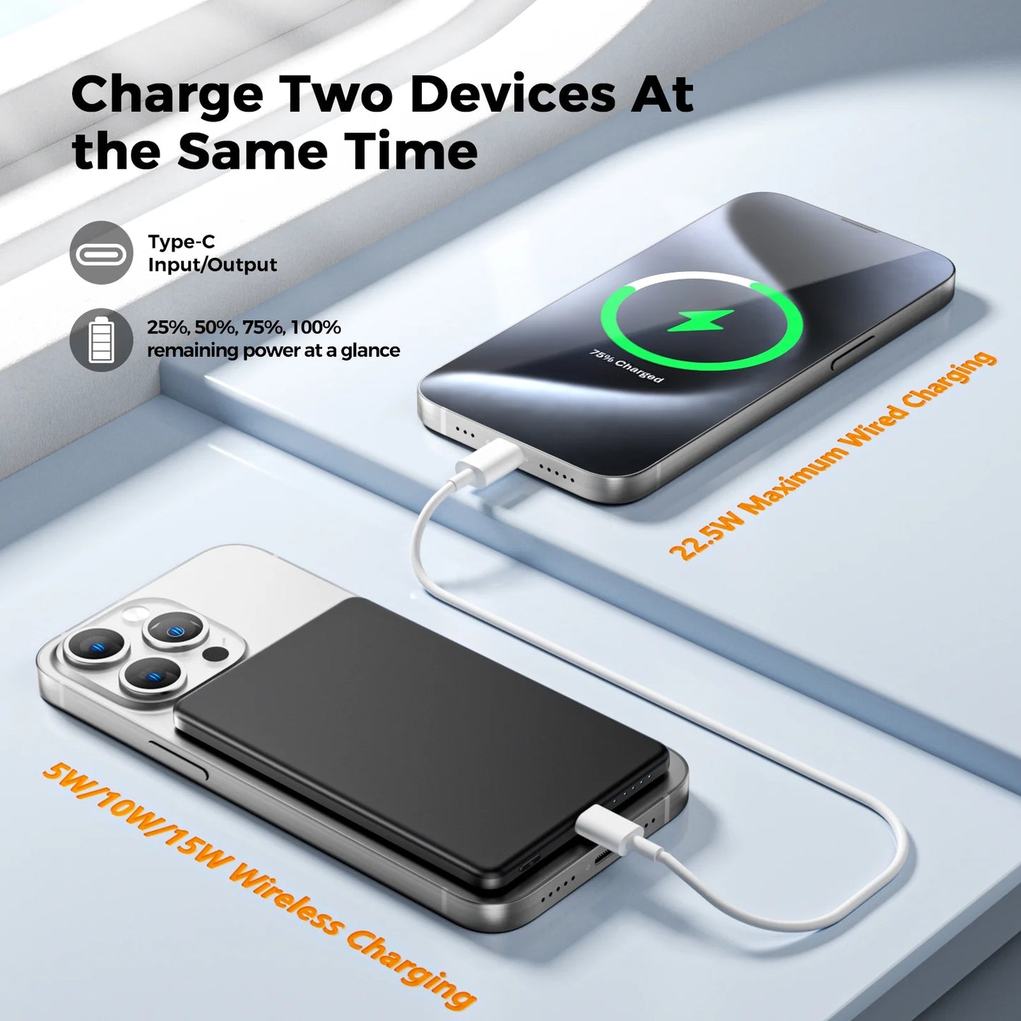 5000mAh Magnetic Portable Charger, Ultra-Thin 3 in 1 Magnetic Wireless Charger for iPhone 12-16/Pro/Pro Max, iWatch 10/SE/9-2, AirPods 2/3-Black