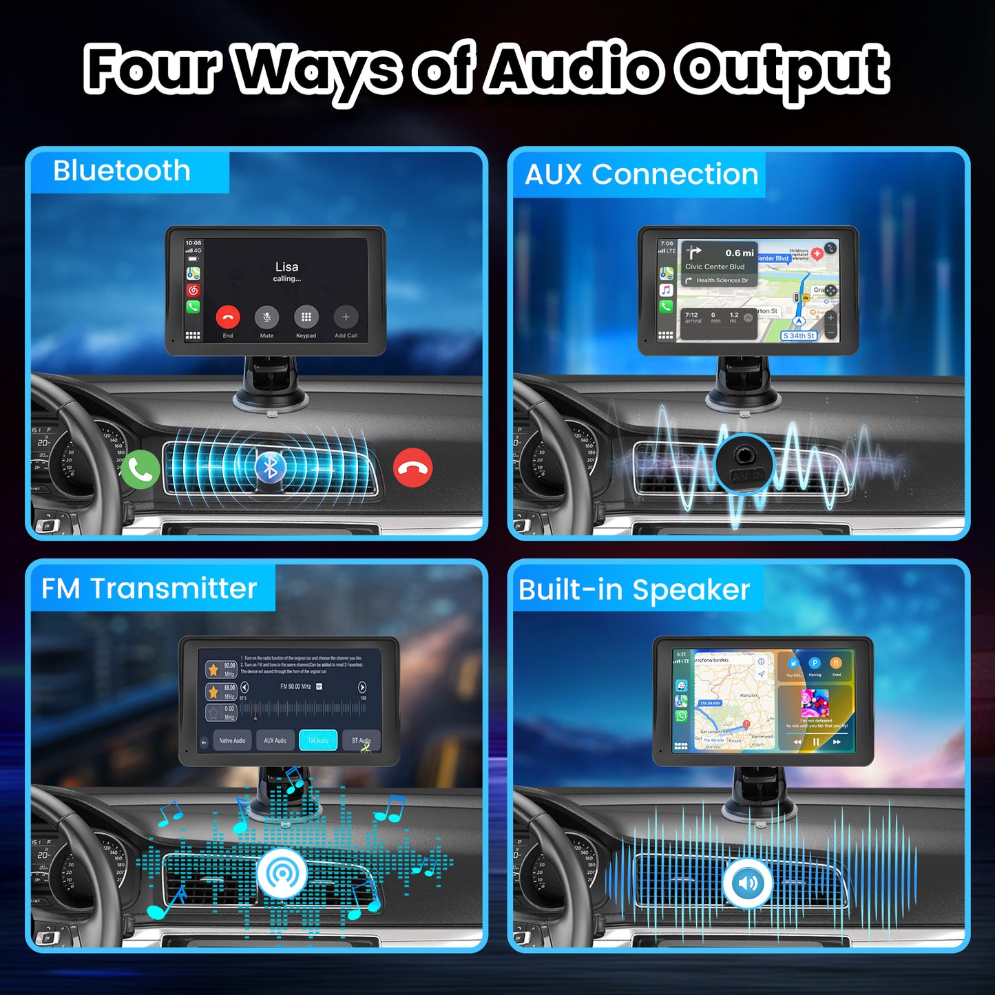 Portable Car Stereo Wireless Carplay Android Auto,7 Inch Touch Screen Car Radio with Bluetooth Hands-Free/Mirror Link/Maps Navigation/Voice Control/TF Card/AUX,for Cars, Trucks, SUVs