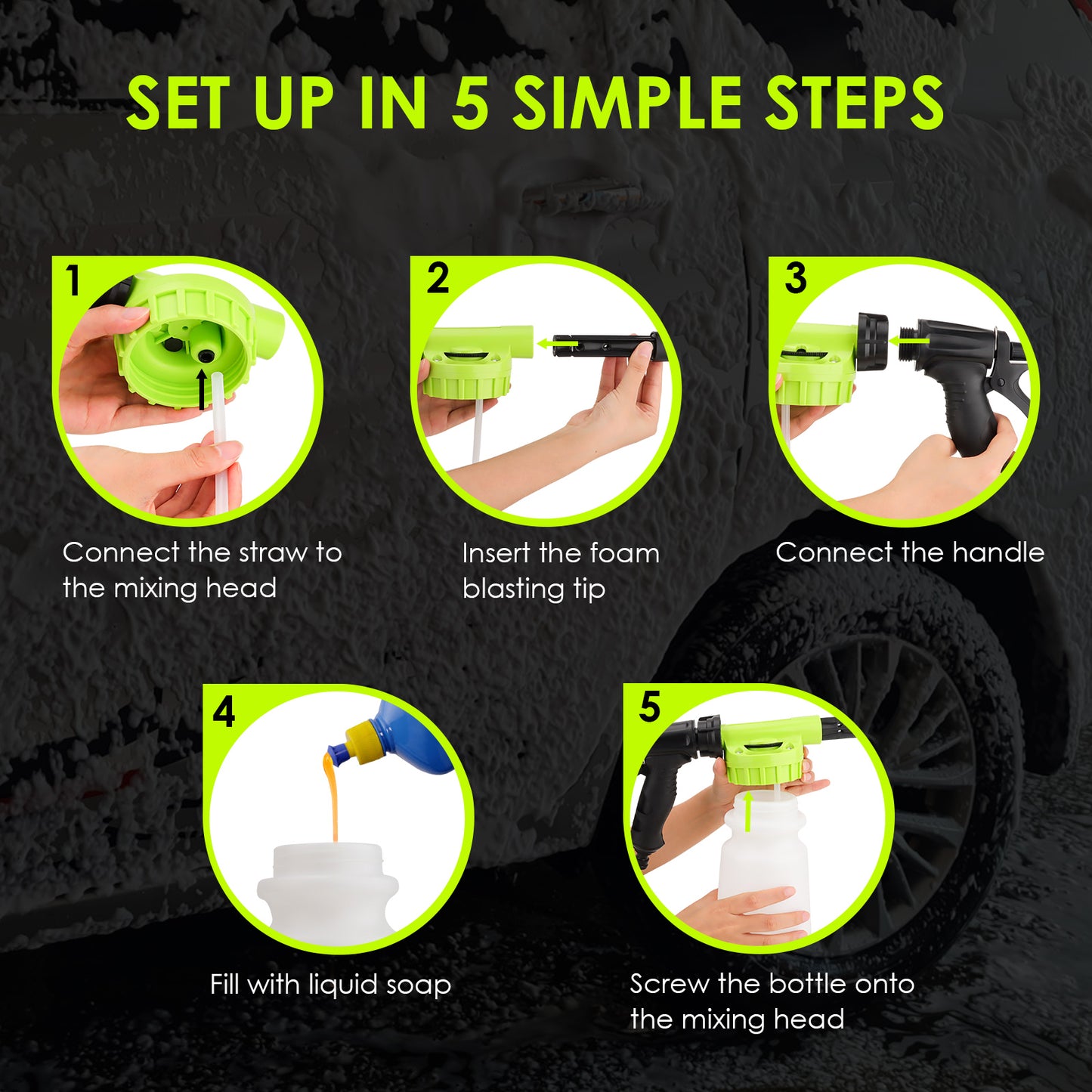 Car Wash Foam Gun, Microfiber Wash Mitt, Car Foam Sprayer, Car Wash Kit, Foam Cannon Garden Hose, Spray Foam Gun Cleaner, Car Accessories for Men, Snow Foam Blaster(Green)