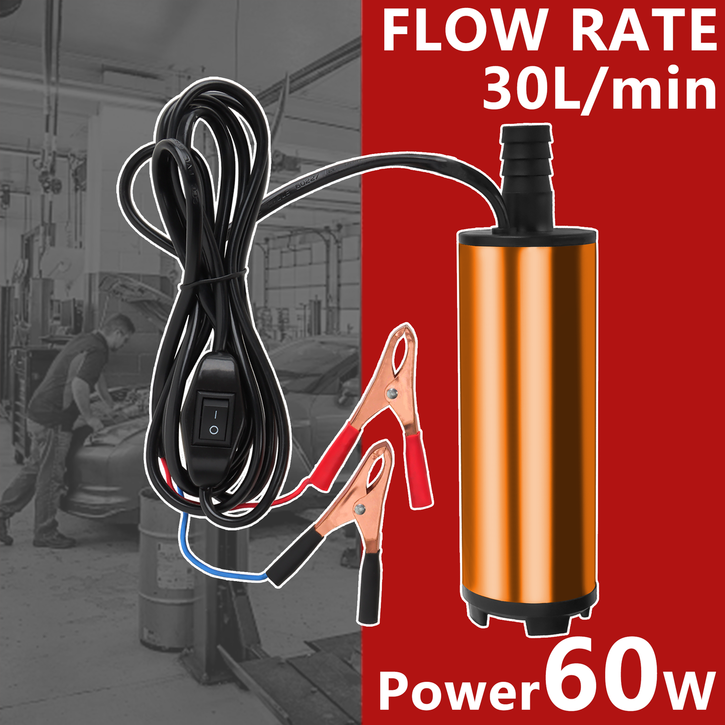 12V 60W Mini Oil Extractor Pump, 30L/min Electric Transfer Pump for Water, Diesel, and Oil Changes, Ideal for Cars, RVs, Boats, and Lawn Equipment(Gold)