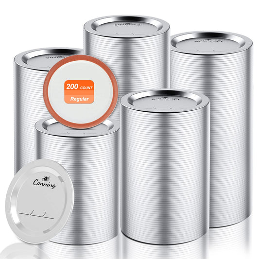 Weswose 200pcs Regular Mouth Canning Lids with Sealing - Mason Jar Lids for Canning, Reusable Leak Proof Split-Type Gold Lids, Food Grade Material