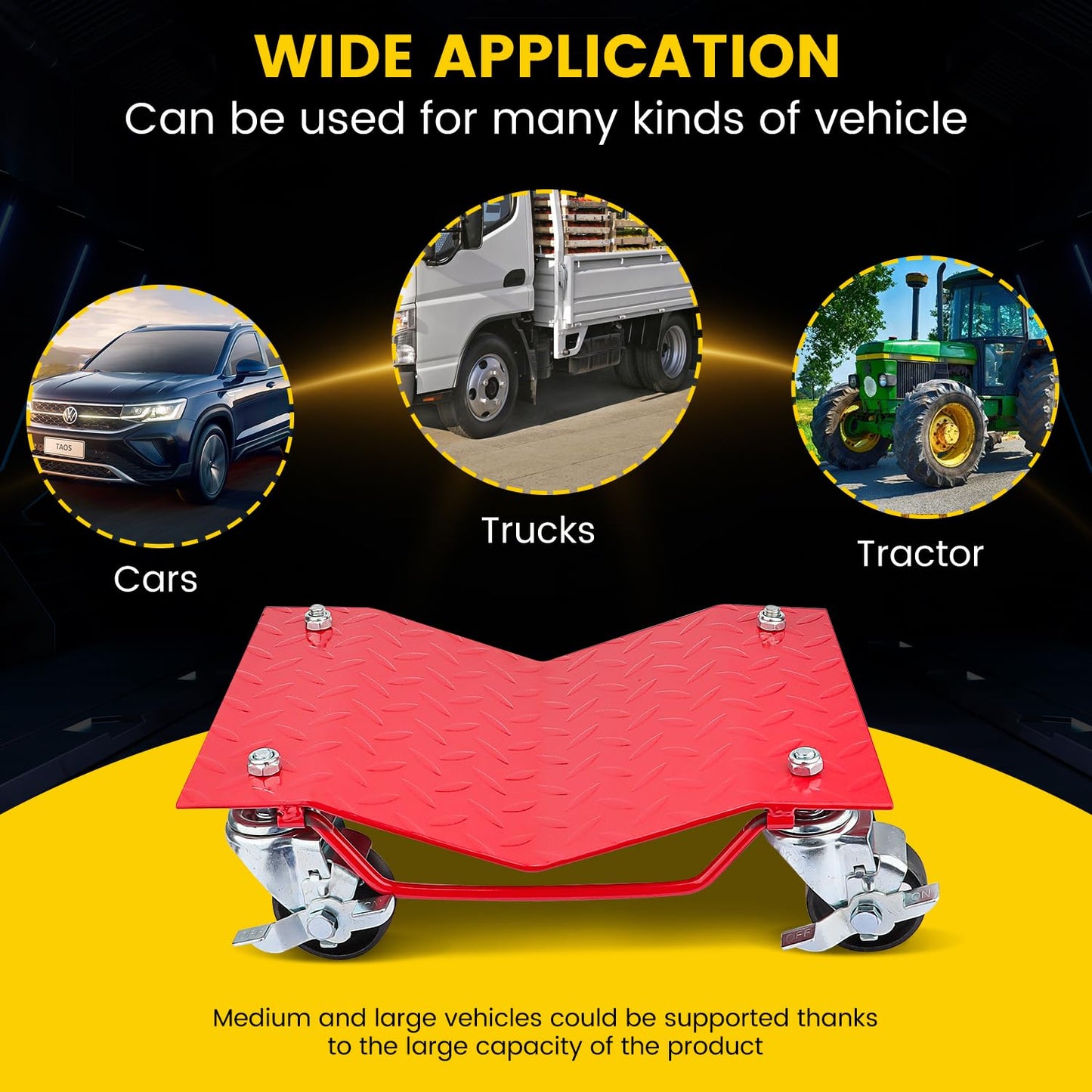 Car Dolly Set of 4, 6000 lbs/2722 kg Capacity Wheel Dolly, Heavy Duty Car Tire Dolly Wheels Cart Moving Cars, Heavy Duty Vehicle Dolly with 360° Rotational Wheel, Makes Moving A Car Easy