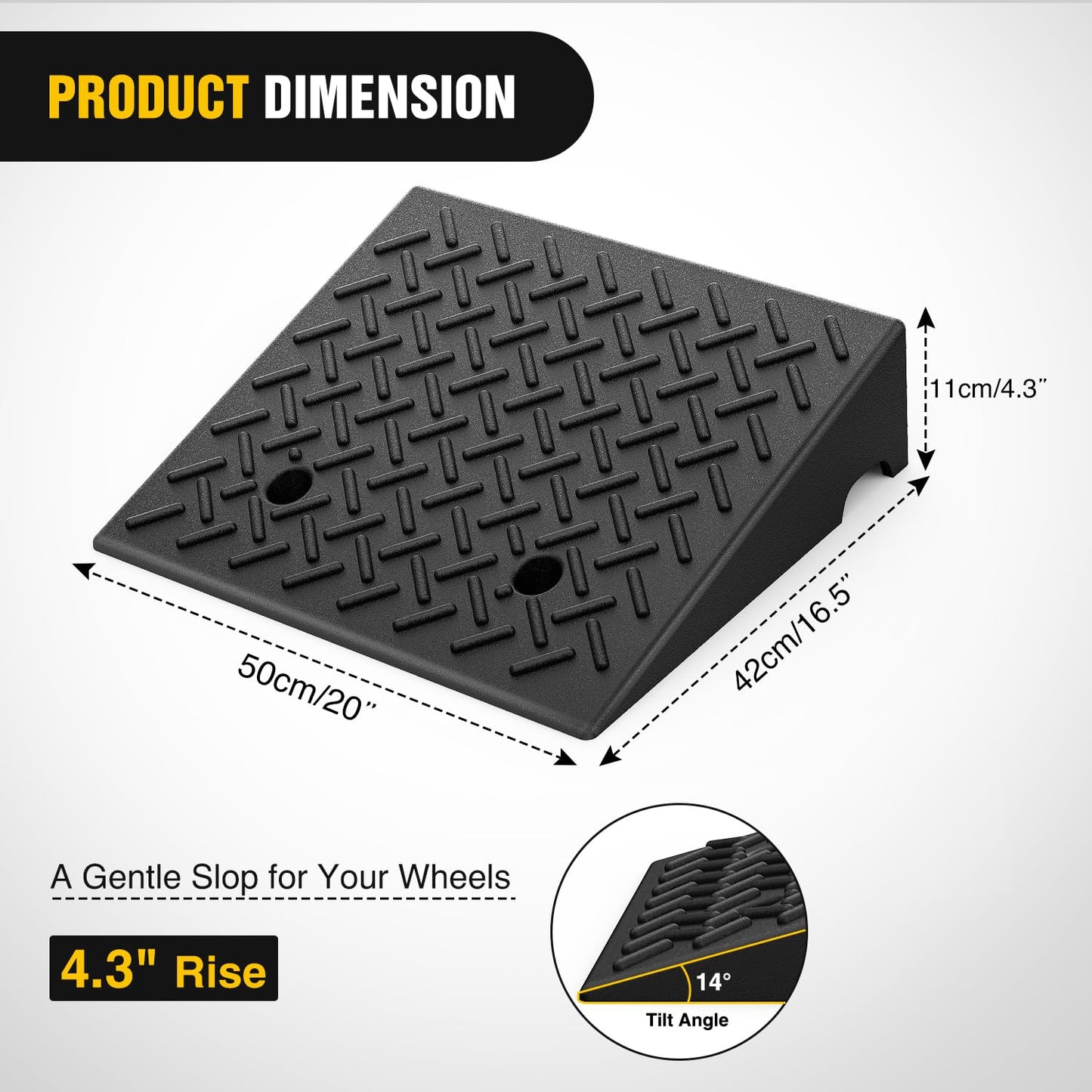 Rubber Curb Ramp 2 Pack, 4.3" Rise Height Ramps, Driveway Ramps with Stable Grid Structure for Cars, Wheelchairs, Bikes, Motorcycles,7000lbs Load Capacity