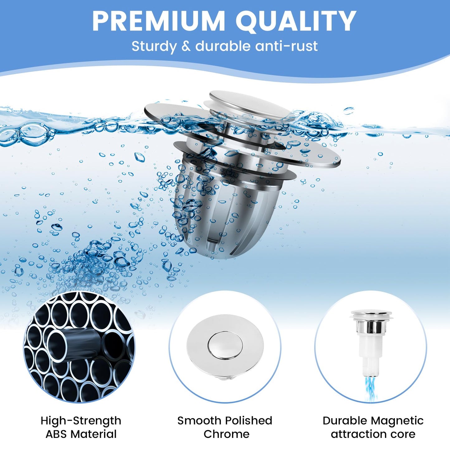 Weswose Universal 2-in-1 Magnetic Bathroom Sink Stopper and Drain Hair Catcher - Easy Install, Fits 1.22"-1.54" Drains, 2 Pcs Set