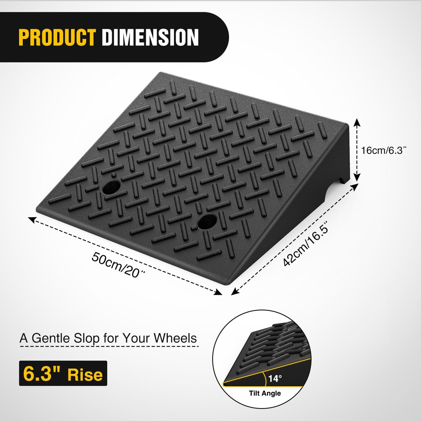 Rubber Car Curb Ramp, 6" Rise Height , Heavy-Duty 7000lbs Capacity Threshold Ramps, Car Ramps with Stable Grid Structure for Cars, Wheelchairs, Bikes, Motorcycles, 2 Pack