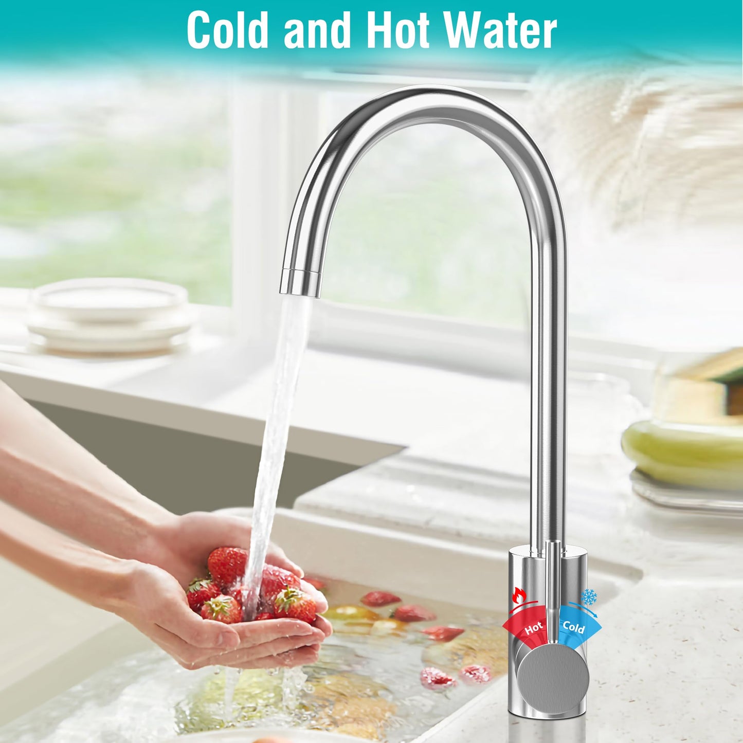 Kitchen Sink Faucet, 304 Stainless Steel Sink for Kitchen Sink Bathroom Sink Outdoor Indoor Use