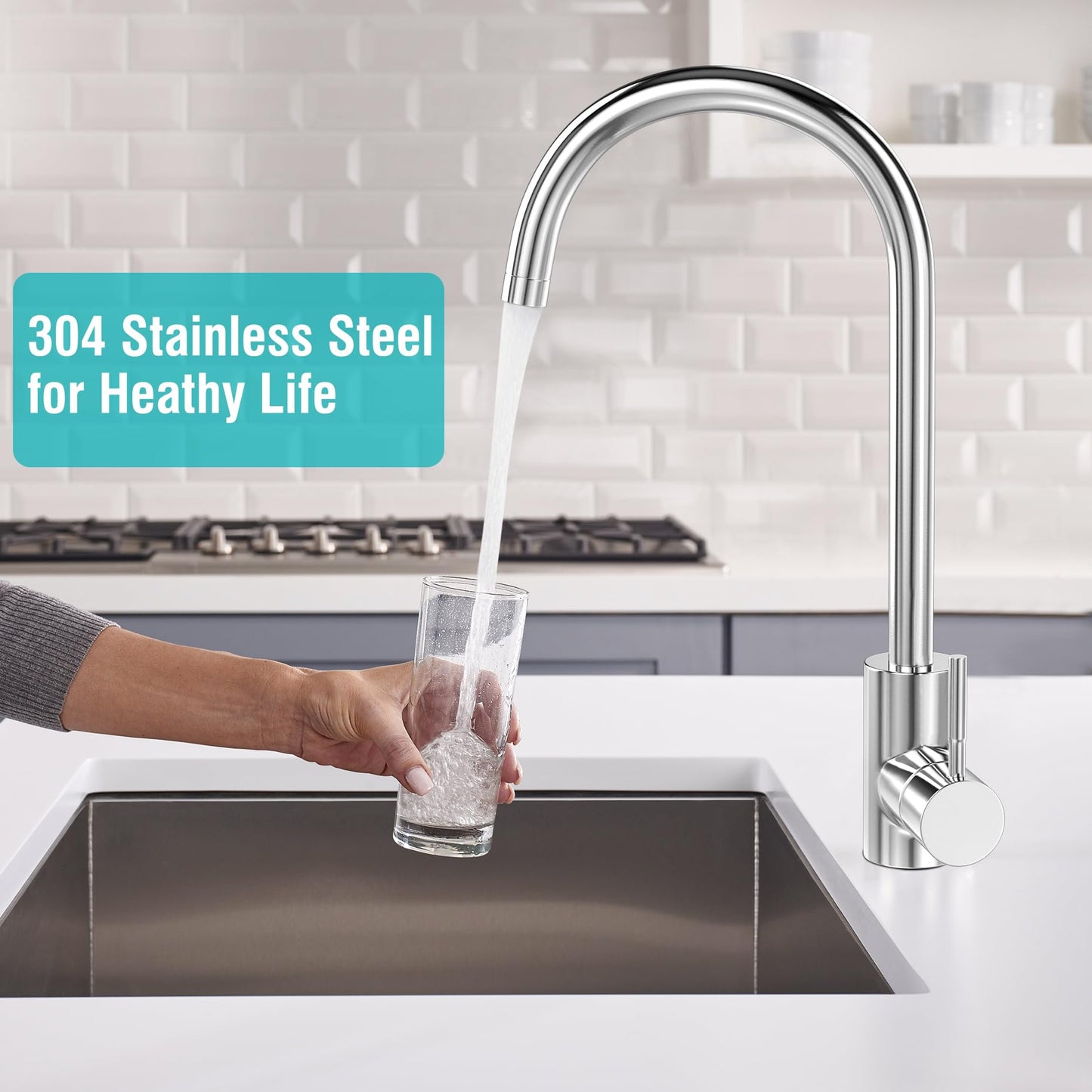 Kitchen Sink Faucet, 304 Stainless Steel Sink for Kitchen Sink Bathroom Sink Outdoor Indoor Use