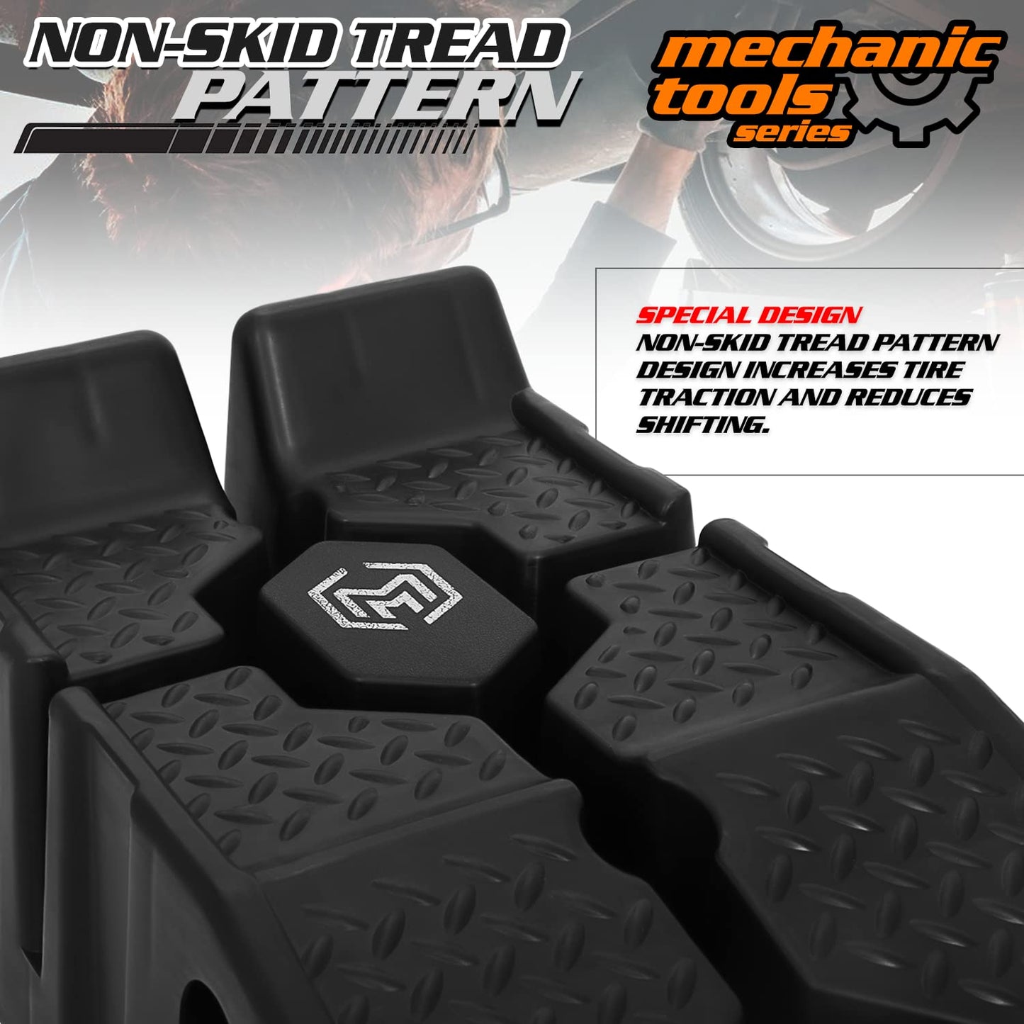 Vehicle Ramp Set of 2 Universal Drive-On 2-Stage Incline Ramps, 2Ton (4500 lb) Lifting Capacity, Nestable & Portable Auto Service Ramp