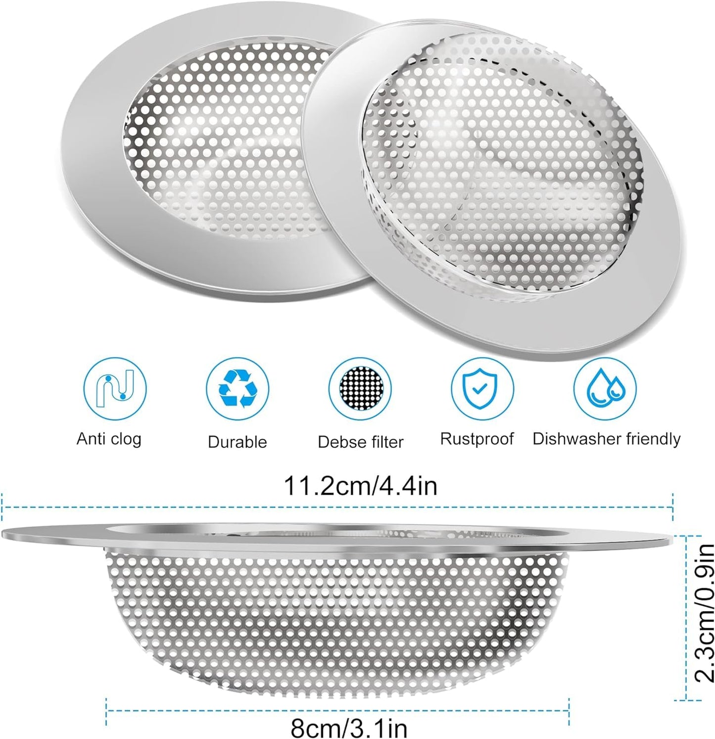 Lafati Stainless Steel Utility Sink Strainer - 4.5 inch Standard Single Bowl Free Standing Kitchen Sink Strainer for Farmhouse, Bathroom, Bar, Laundry Room (3 Pack)