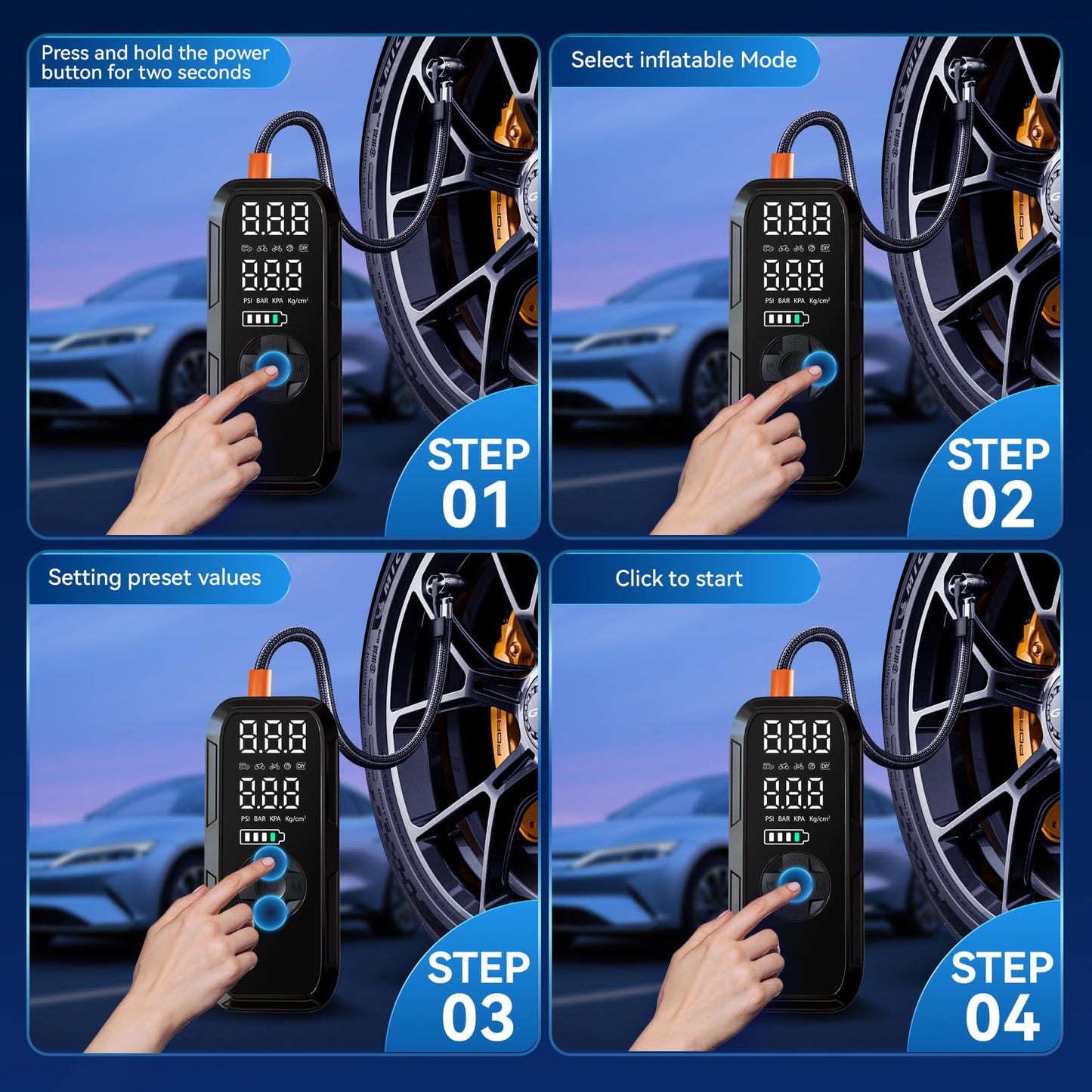 Cordless Portable Tire Inflator, 150 Psi Digital Pressure Gauge, 4500mAh Long Range Battery, Air Compressor for Car Tires with Automatic Shutoff, Emergency LED Light, Compact Automotive Pump