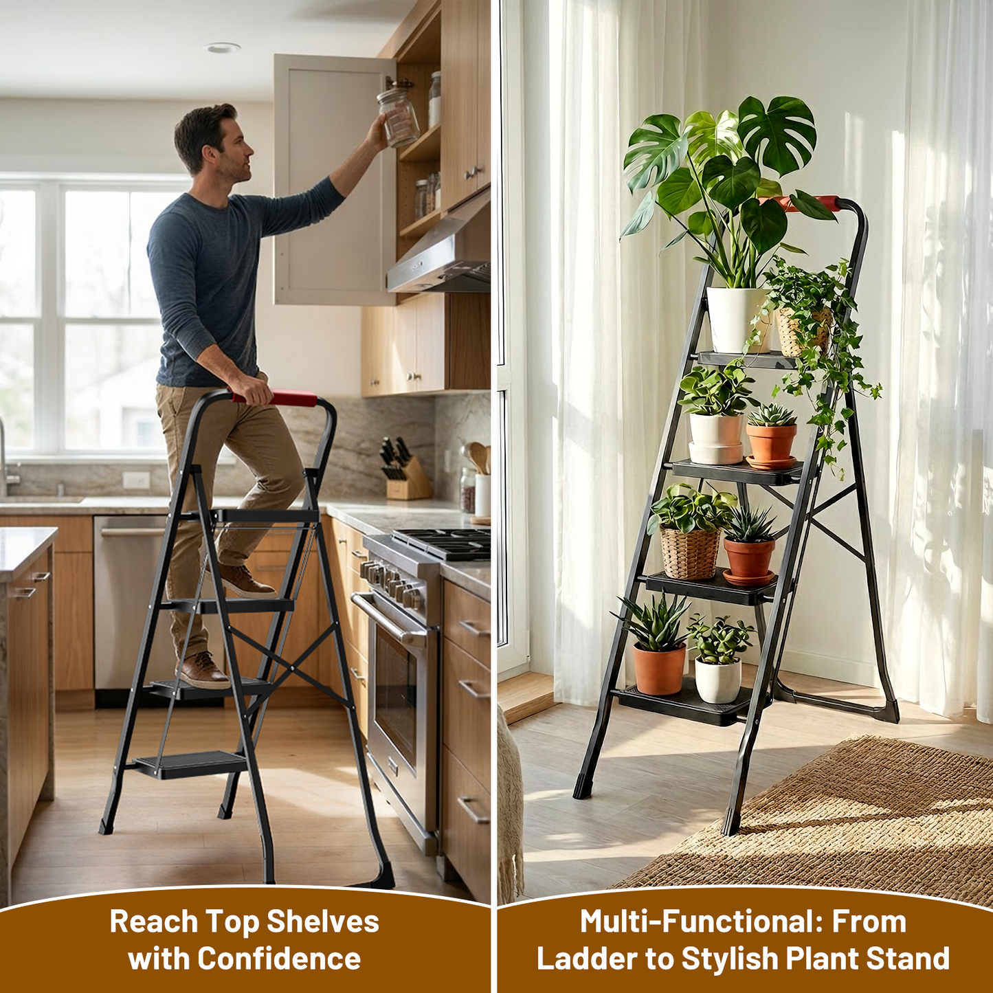 Lafati 4 Step Folding Ladder, 330lb Capacity, Wide Anti-Slip Pedals, Foldable Step Stool for Home & Kitchen