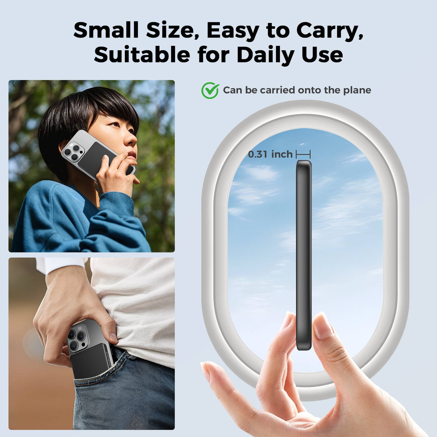 Magnetic Portable Charger, Ultra Slim 5,000mAh Wireless Portable Charger with USB-C Cable, Fast Charging WirelessMagsafe-Compatible Charger for iPhone 16/15/14/13/12—Black