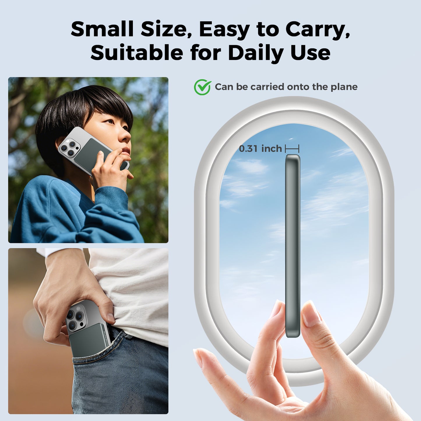 Magnetic Portable Charger, Ultra Slim 5,000mAh Wireless Portable Charger with USB-C Cable, Fast Charging WirelessMagsafe-Compatible Charger for iPhone 16/15/14/13/12—Grey