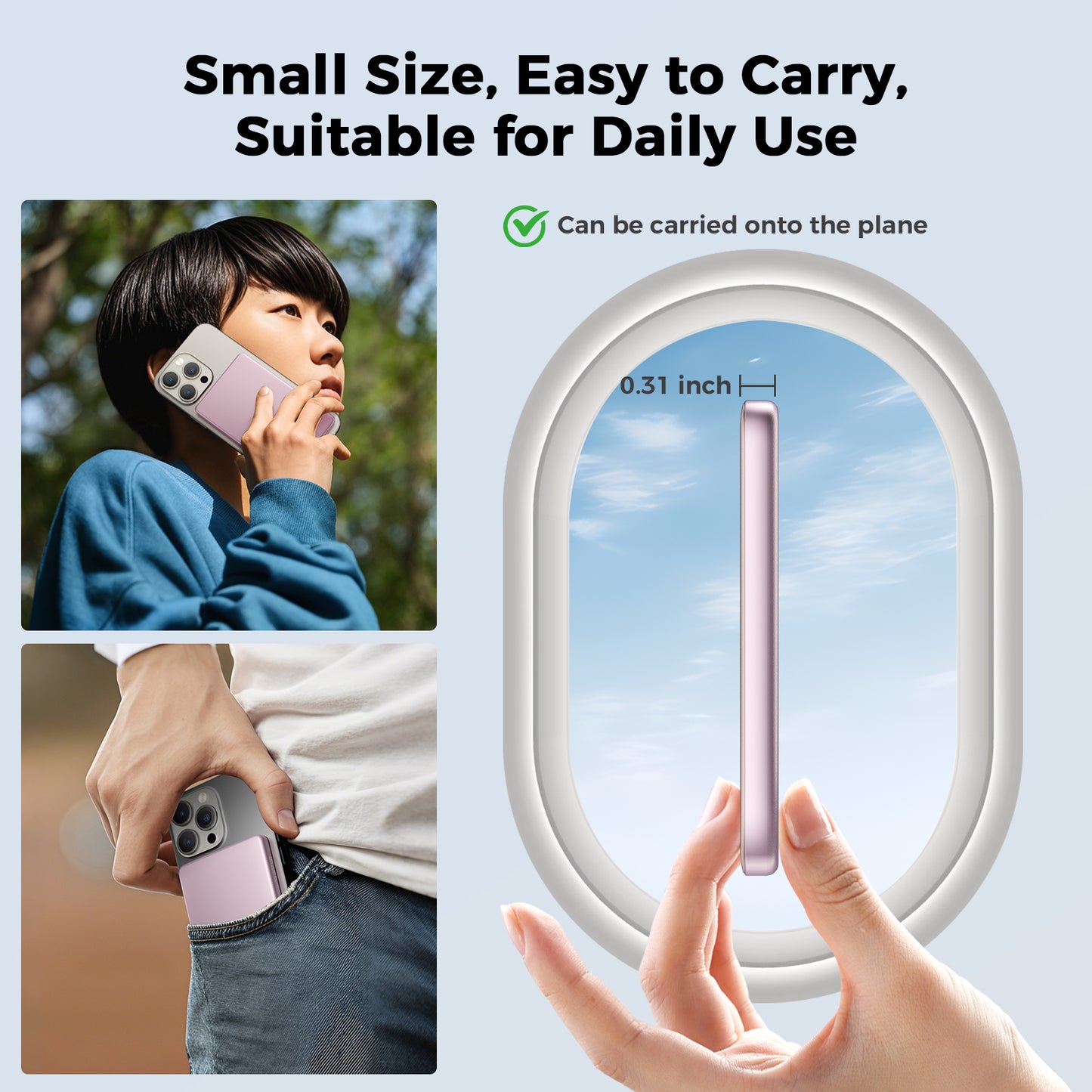 Magnetic Portable Charger, Ultra Slim 5,000mAh Wireless Portable Charger with USB-C Cable, Fast Charging WirelessMagsafe-Compatible Charger for iPhone 16/15/14/13/12—Pink