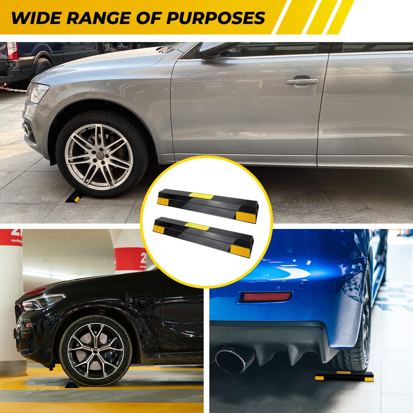 18" 2 Packs Heavy Duty Parking Stopper for Garage, Parking Gadgets Protects Car, Parking Aid Easy to Install 2 PCS, 18" L x 3.7" W x 1.8" H