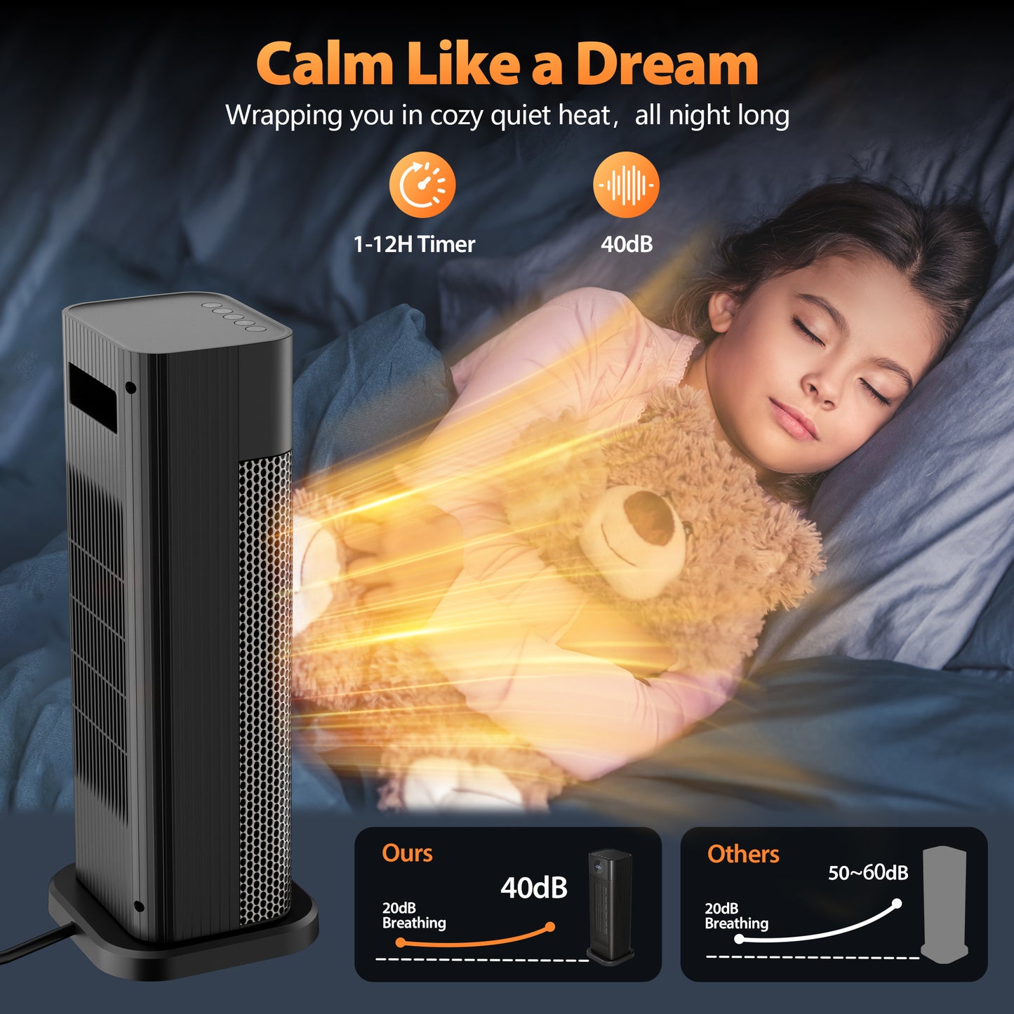 Space Heater for indoor Use, Portable Electric Heater for Bedroom,1500W PTC Electric Heater with Thermostat, Fast Safety Heat Office/Bedroom/Bathroom (Warm Black)