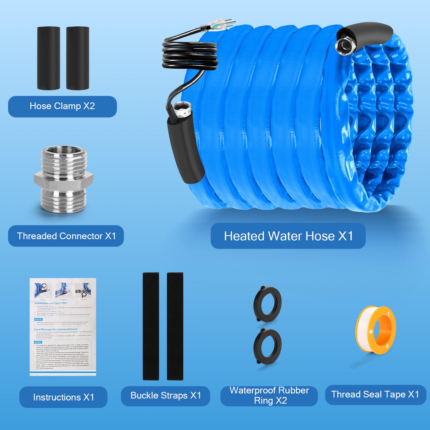 50FT Heated Water Hose for RV,-40℉Antifreeze Heated Drinking Garden Water Hose?Electrically Heated Garden Hoses, Rv Accessories, Rv Water Hose (50FT)