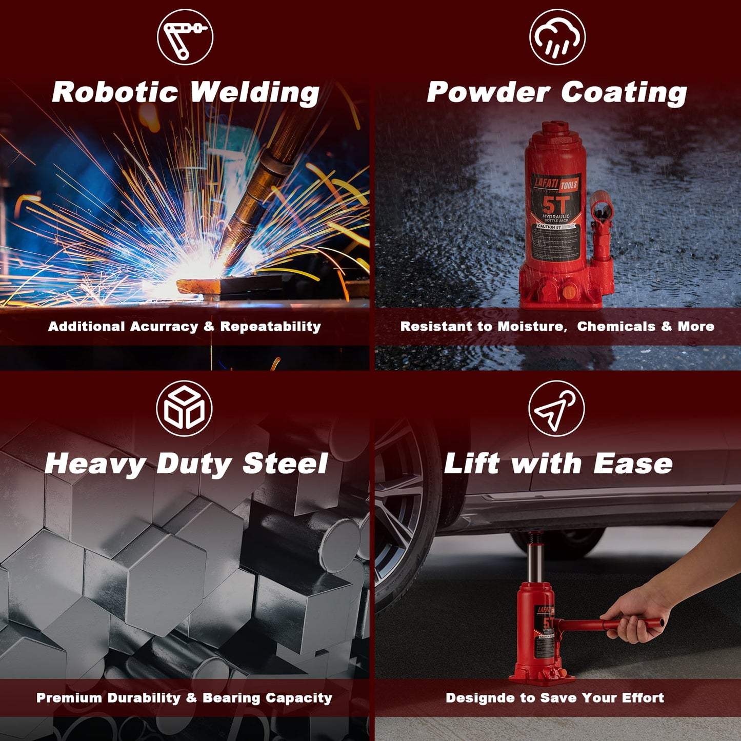 Lafati 5 Ton Hydraulic Bottle Jack,Heavy Duty Welded Car Jack, Manual , 7.7"-15" High Capacity for Automotive Car Repair Shop Use