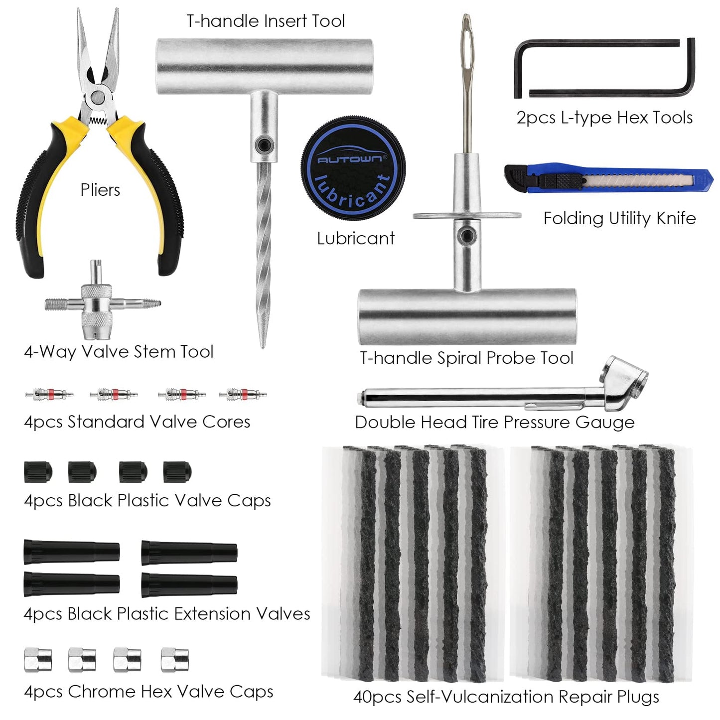 69 Pcs Professional  Tire Repair Kit,Heavy-Duty Universal Plug & Patch Kit for Tubeless Tires, with T-Handle Tool for Car, Truck, Motorcycle, RV and Mores