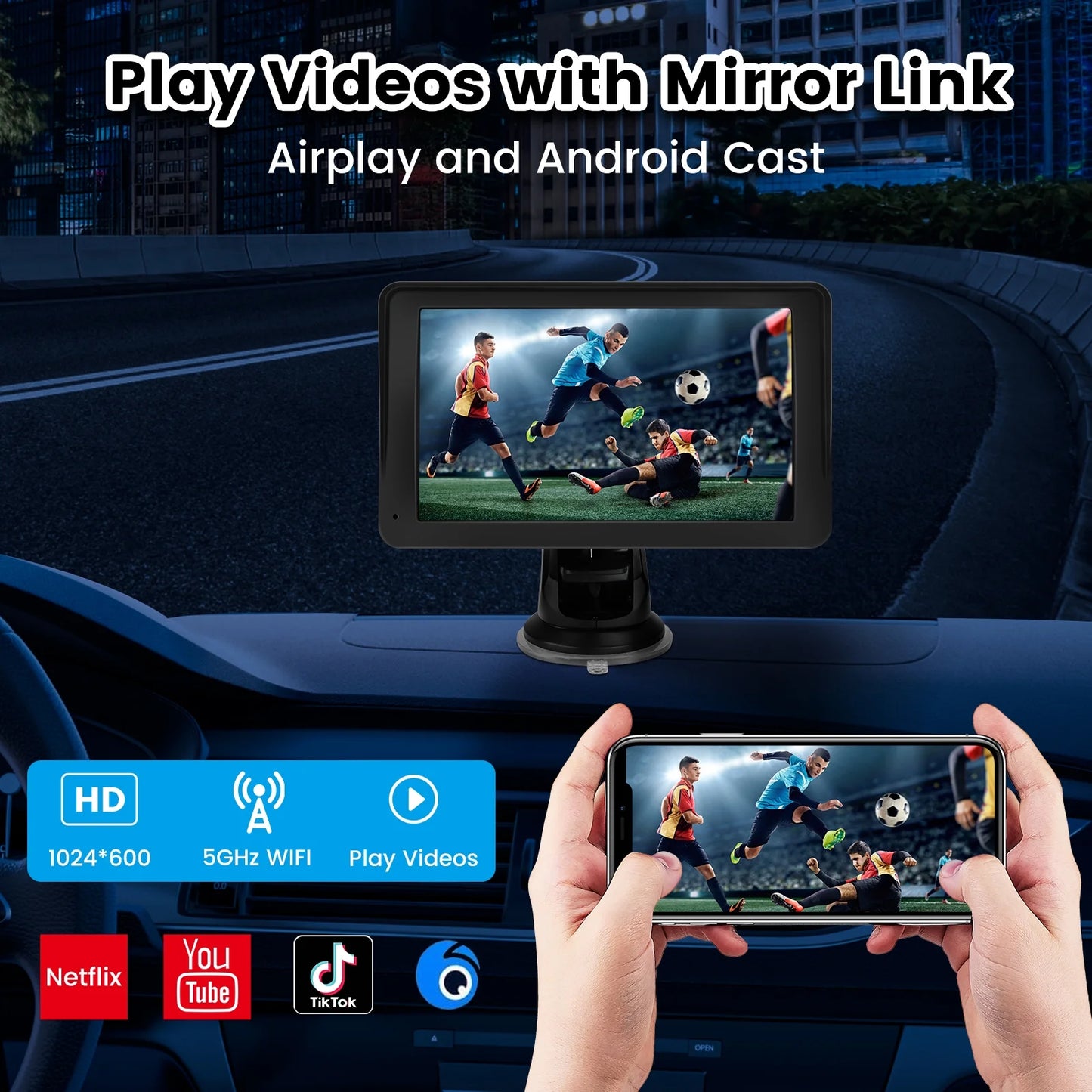 Portable Car Stereo Wireless Carplay Android Auto,7 Inch Touch Screen Car Radio with Bluetooth Hands-Free/Mirror Link/Maps Navigation/Voice Control/TF Card/AUX,for Cars, Trucks, SUVs