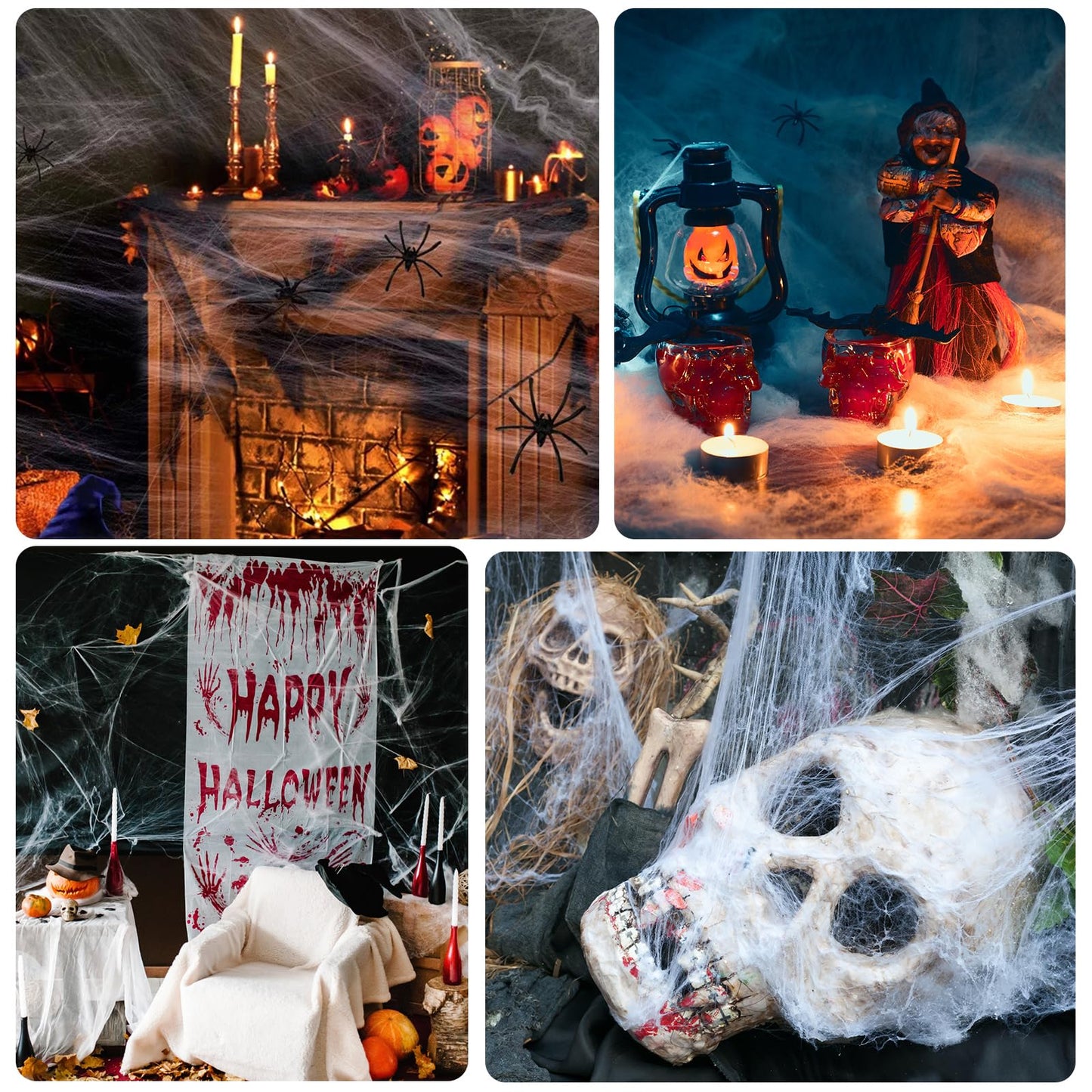 1600 sq ft Spider Web Halloween Decorations, with 25 Black Spiders, 25 Reflective Spiders, Super Stretched Spider Webs for Halloween Indoor and Outdoor Party Supplies