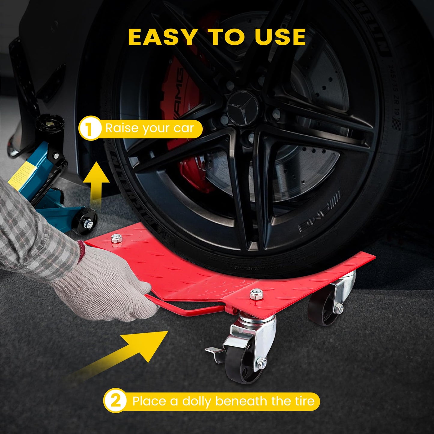 Car Dolly Set of 4, 6000 lbs/2722 kg Capacity Wheel Dolly, Heavy Duty Car Tire Dolly Wheels Cart Moving Cars, Heavy Duty Vehicle Dolly with 360° Rotational Wheel, Makes Moving A Car Easy