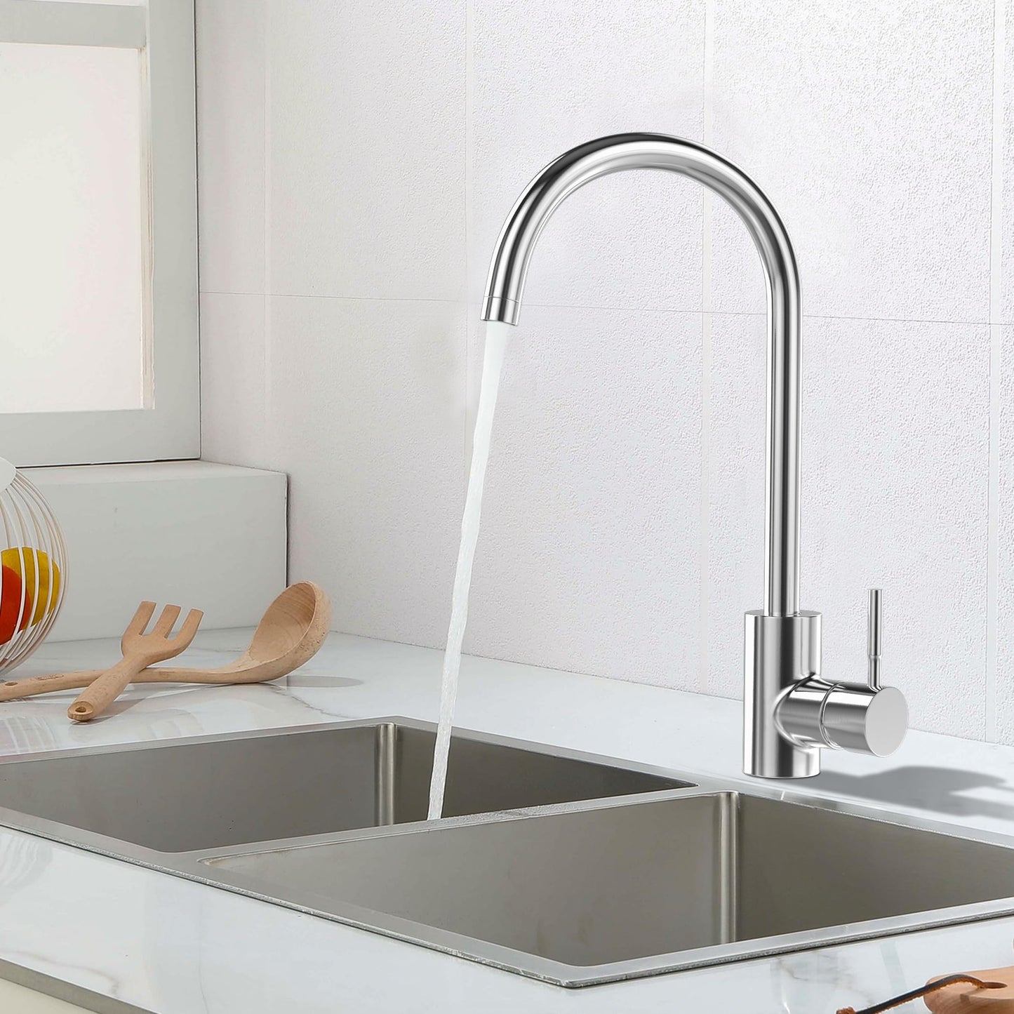Kitchen Sink Faucet, 304 Stainless Steel Sink for Kitchen Sink Bathroom Sink Outdoor Indoor Use