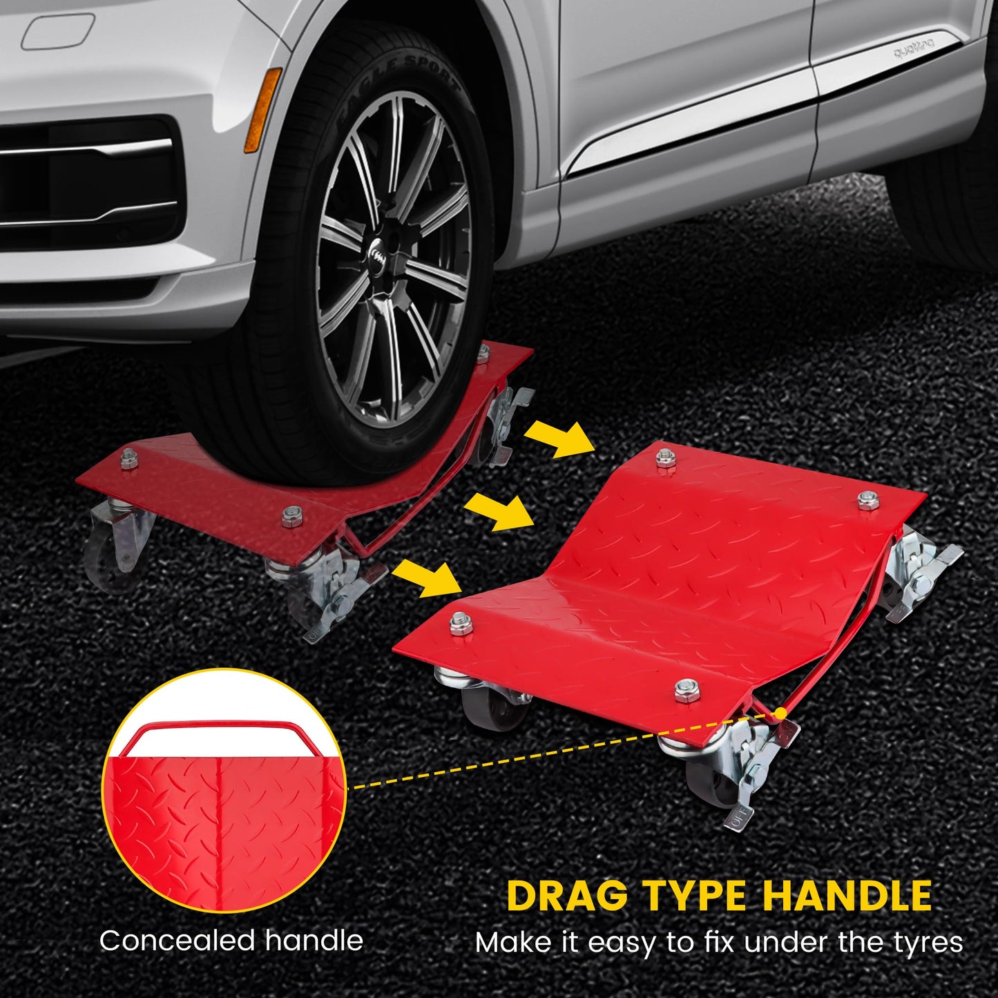 Car Dolly Set of 4, 6000 lbs/2722 kg Capacity Wheel Dolly, Heavy Duty Car Tire Dolly Wheels Cart Moving Cars, Heavy Duty Vehicle Dolly with 360° Rotational Wheel, Makes Moving A Car Easy