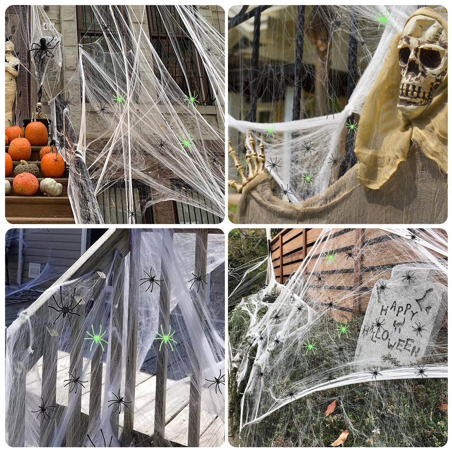 1600 sq ft Spider Web Halloween Decorations, with 25 Black Spiders, 25 Reflective Spiders, Super Stretched Spider Webs for Halloween Indoor and Outdoor Party Supplies