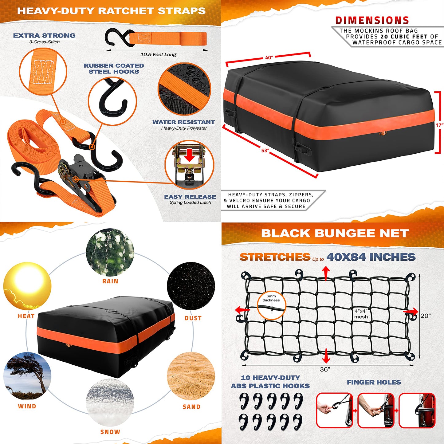 64x39x6 Anti Rust Rooftop Cargo Carrier 20Cu Waterproof Bag 250lb Cap Extendable Roof Basket | Universal Roof Rack Basket | Car Roof Rack Cargo Carrier Roof Rack Cargo Basket Roof Cargo Basket