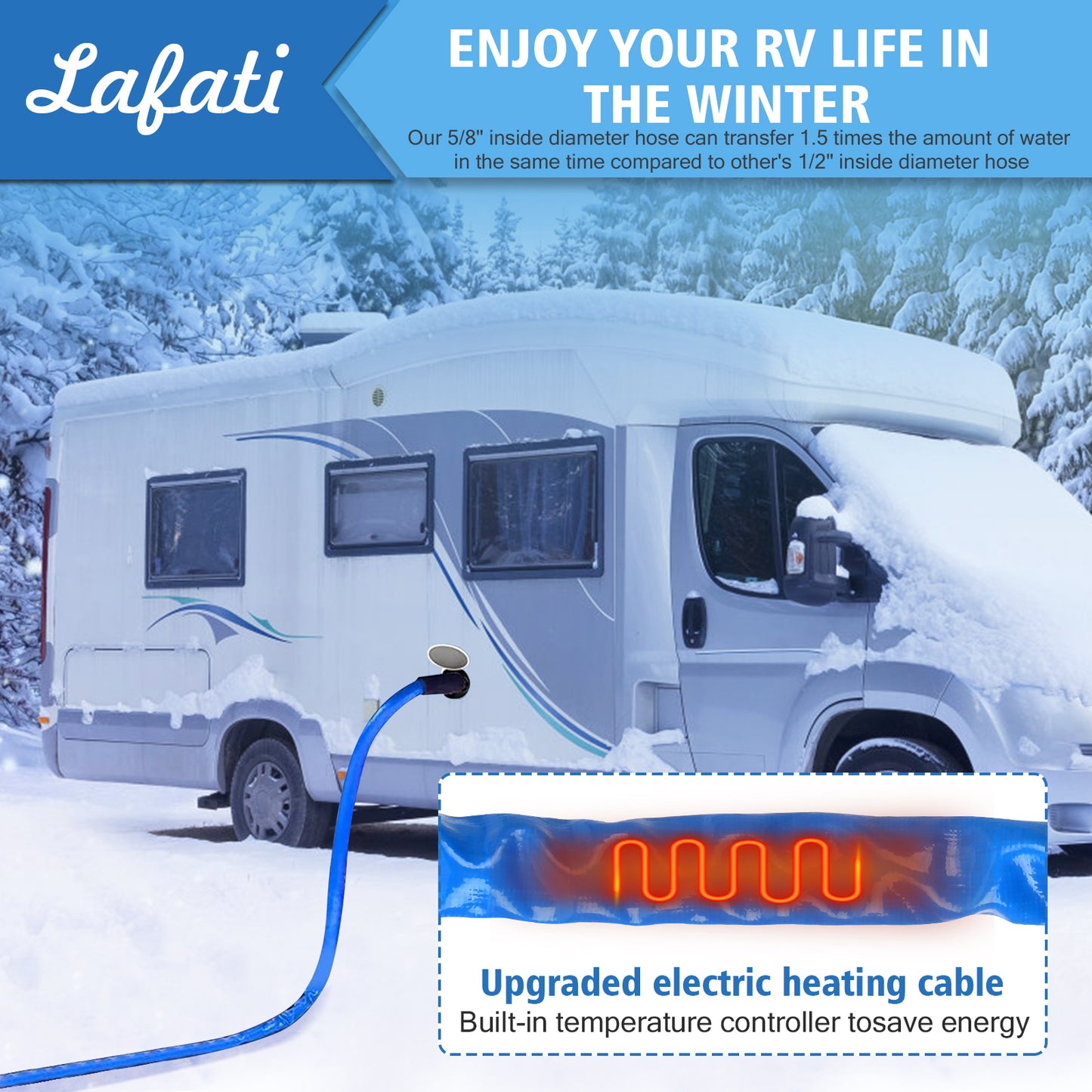50FT Heated Water Hose for RV,-40℉Antifreeze Heated Drinking Garden Water Hose?Electrically Heated Garden Hoses, Rv Accessories, Rv Water Hose (50FT)