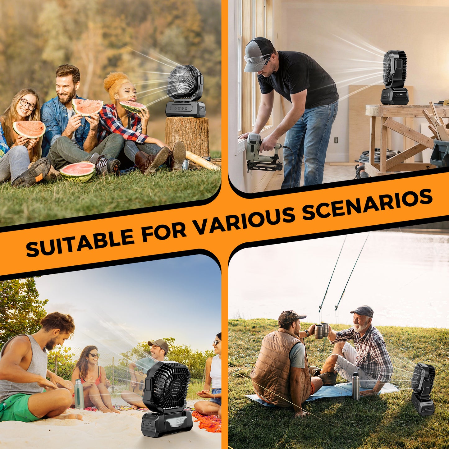 3-in-1 Camping Fan,Portable Fans Rechargeable , 20000mAh Battery Powered Fanwith Light & Remote for Indoor, Outdoor, Tent, Travel, BBQ, Fishing, Jobsite - Black