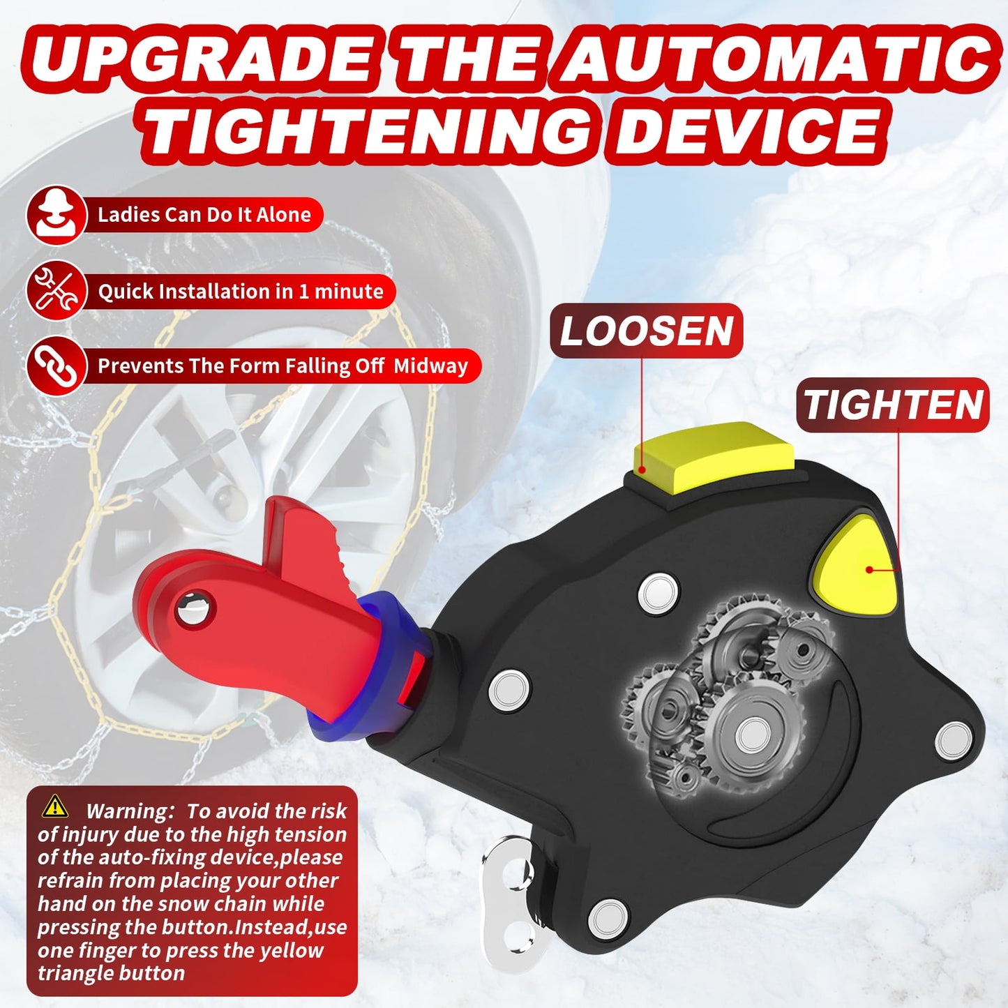 Lafati Snow Chains Auto Tightening(HKN 140), Reusable tire Chains Quick and Easy Installation,Traction Chains for Cars, SUVs, Trucks  – Set of 2