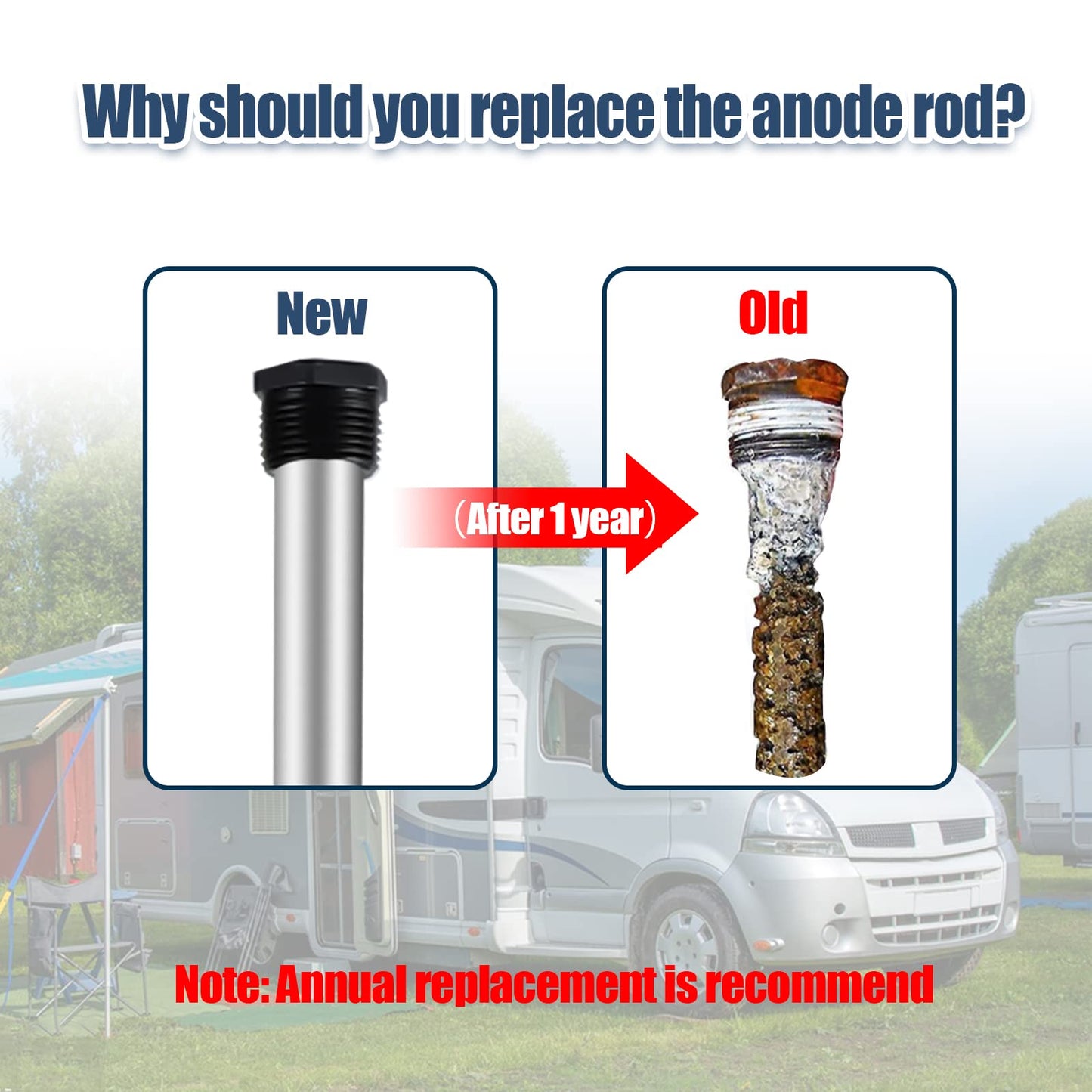 RV Water Heater Anode Rod & Flush Wand Kit, 9.25"L x 3/4"NPT Thread Magnesium Rod for Suburban, Mor-Flo, Water Flusher with Metal Tube, with Hex Wrench Removal Tool, Extends RV Tank Life