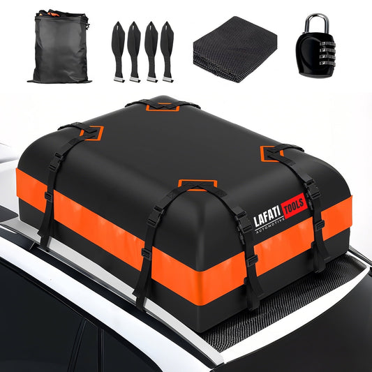 Car Rooftop Cargo Carrier - 15Cubic feet, 100% Waterproof Heavy Duty 840D Car Roof Bag for All Vehicles with/Without Racks -Slip Mat + Reinforced Straps +4 Door Hooks + Luggage Lock