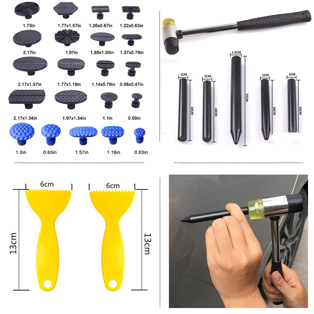 Auto Dent Puller Kits,Adjustable Golden Dent Remover Tools Paintless Dent Repair Kit Dent Lifter Puller for Car Large & Small Ding Hail Dent Removal