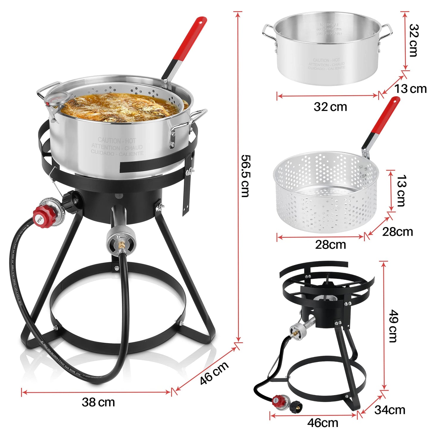 Propane Outdoor Fish Fryers Set Outdoor Cooking Propane Seafood Boiler Steamer Kit Aluminum Fish Fryer with Crawfish Cooker Pot Basket 50000 BTU Gas Burner Heavy Duty Steel Frame 10 Quart Aluminum Stock Pot