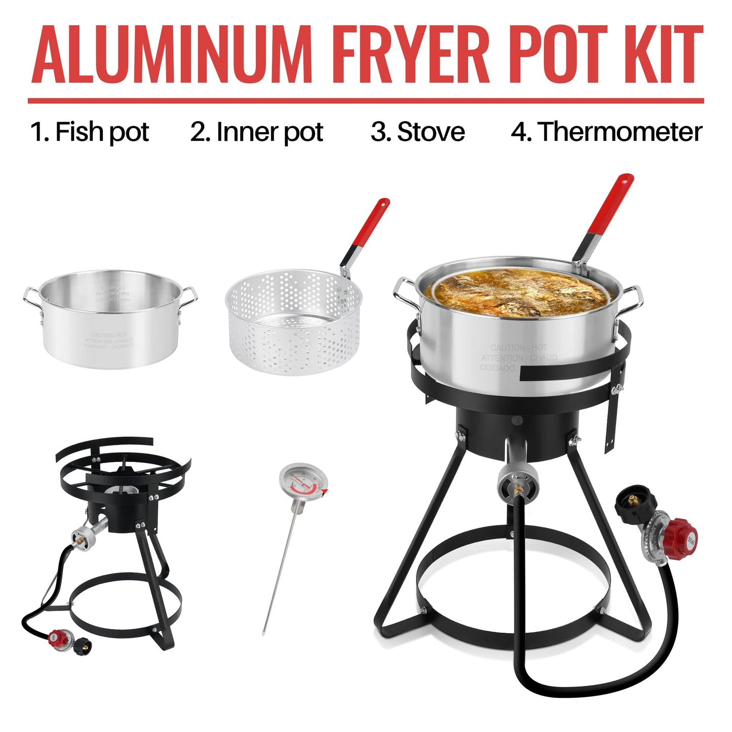 Propane Outdoor Fish Fryers Set Outdoor Cooking Propane Seafood Boiler Steamer Kit Aluminum Fish Fryer with Crawfish Cooker Pot Basket 50000 BTU Gas Burner Heavy Duty Steel Frame 10 Quart Aluminum Stock Pot