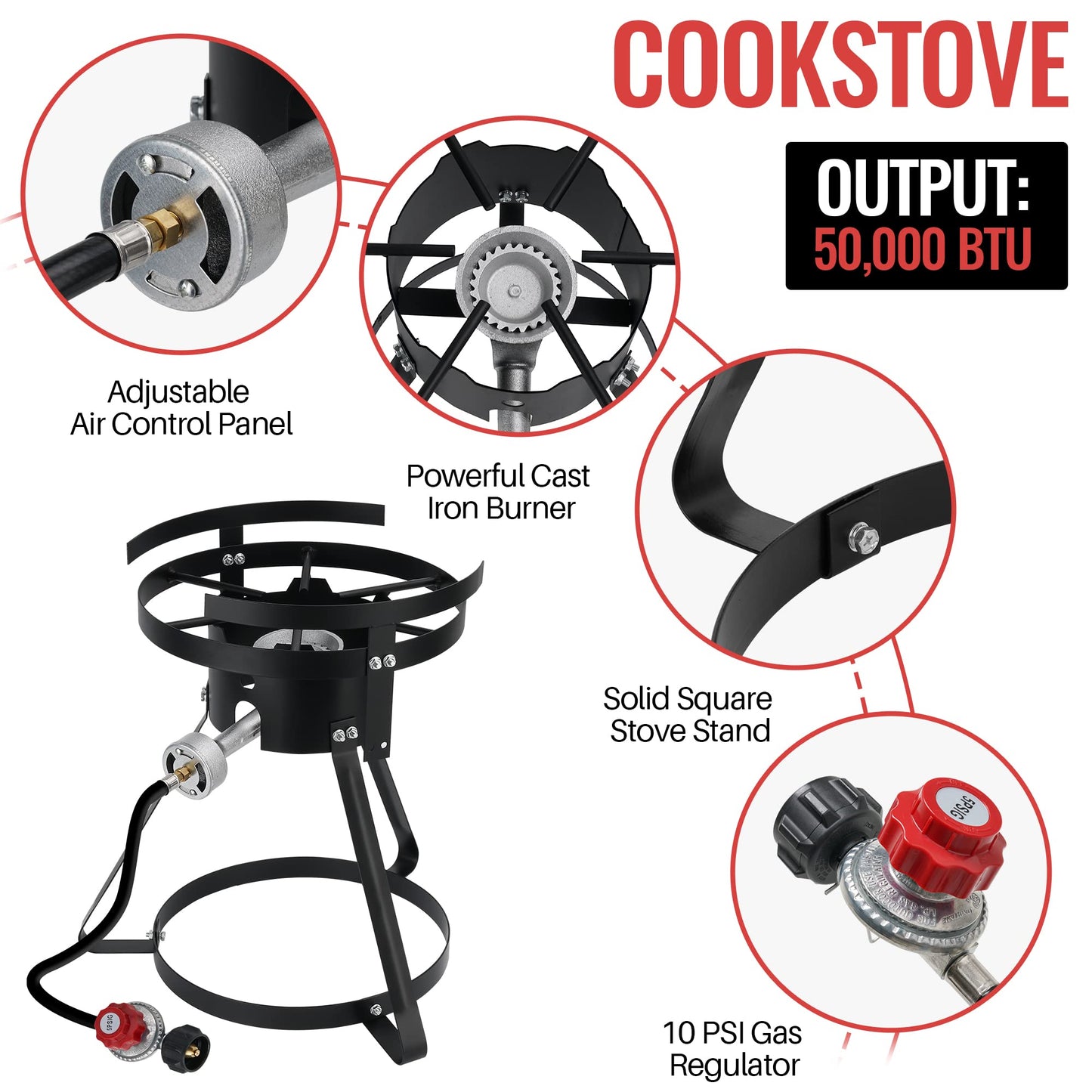 Propane Outdoor Fish Fryers Set Outdoor Cooking Propane Seafood Boiler Steamer Kit Aluminum Fish Fryer with Crawfish Cooker Pot Basket 50000 BTU Gas Burner Heavy Duty Steel Frame 10 Quart Aluminum Stock Pot