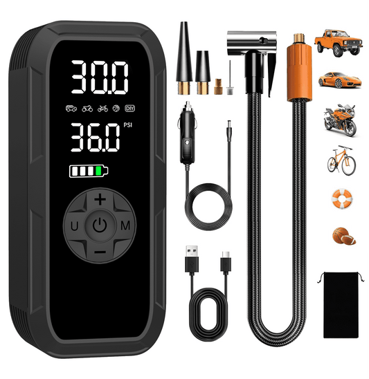 Cordless Portable Tire Inflator, 150 Psi Digital Pressure Gauge, 4500mAh Long Range Battery, Air Compressor for Car Tires with Automatic Shutoff, Emergency LED Light, Compact Automotive Pump
