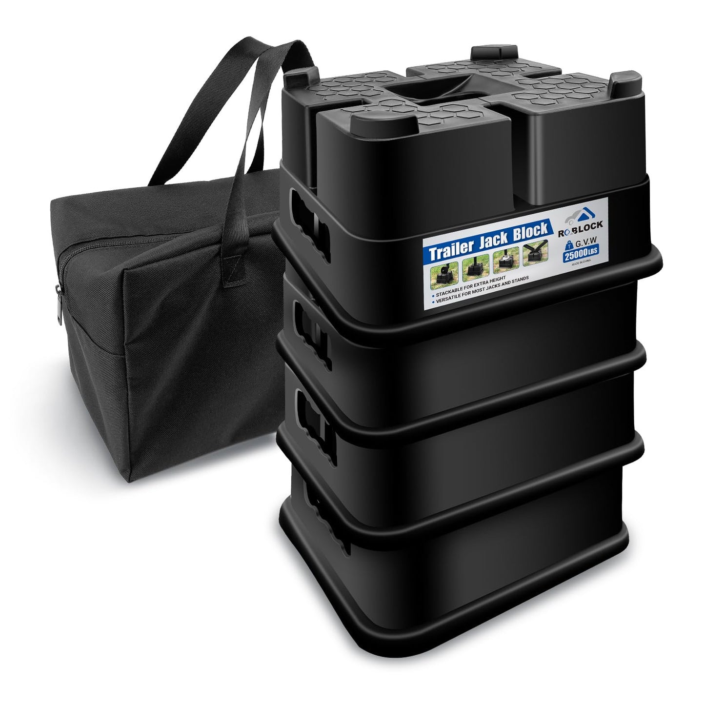 4 Packs Trailer Jack Block,New Version RV Camper Blocks,Leveling Tongue Blocks Travel TrailerRV Camper Stabilizer Any Jack,Post,Foot|Supports up to 25000lbs/Block